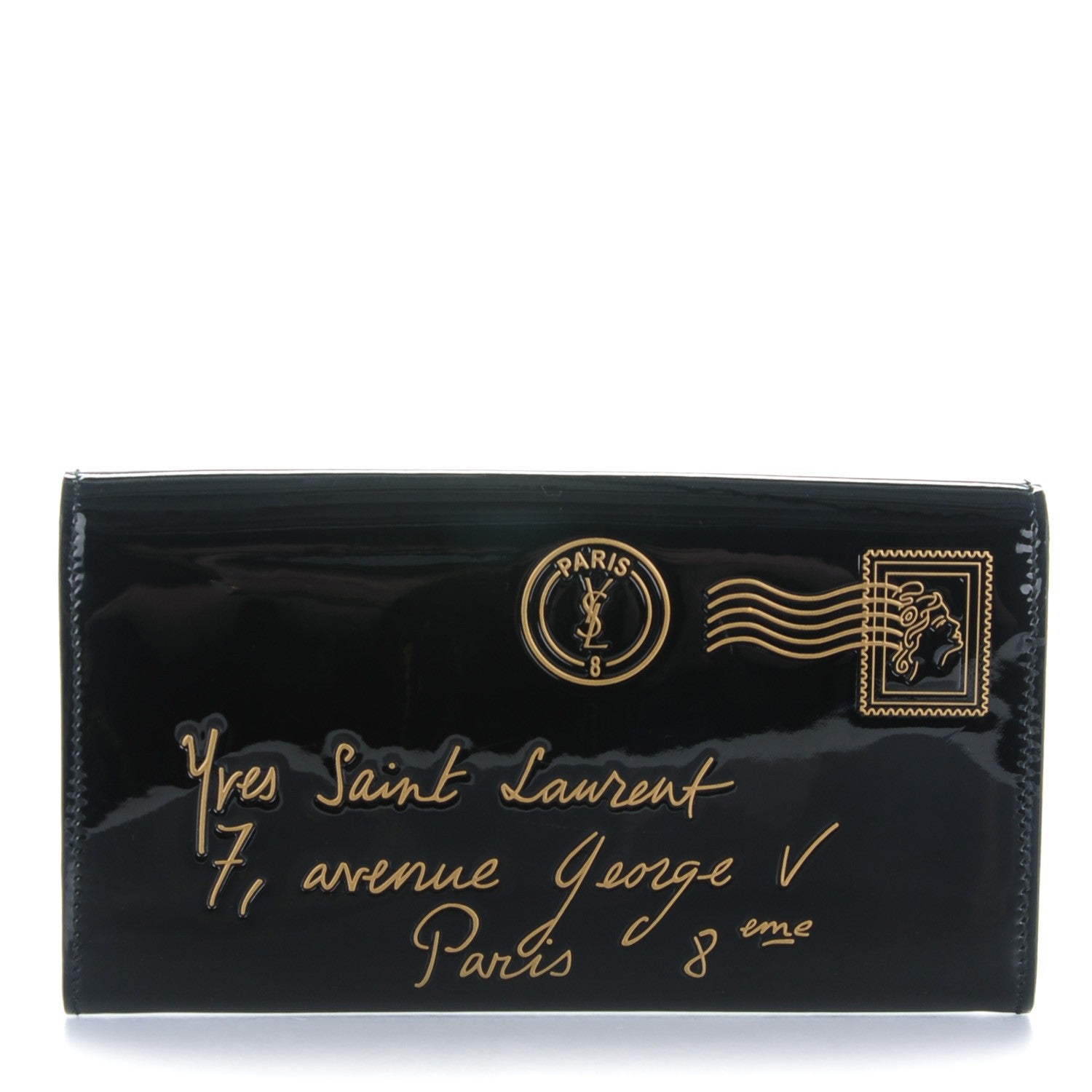 Saint Laurent Patent Y-Mail Clutch Black 152786 – FASHIONPHILE