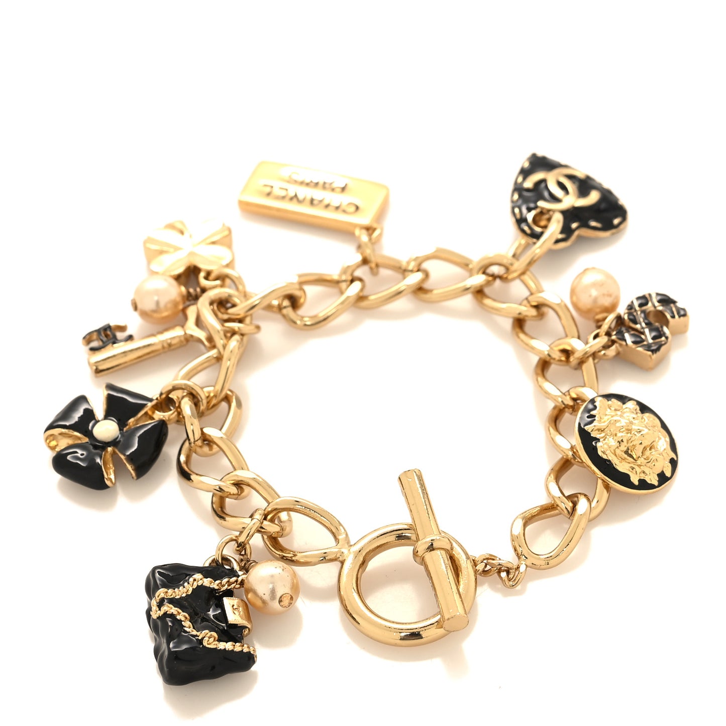 Resin Pearl CC Precious Symbols Charm Bracelet Gold Black