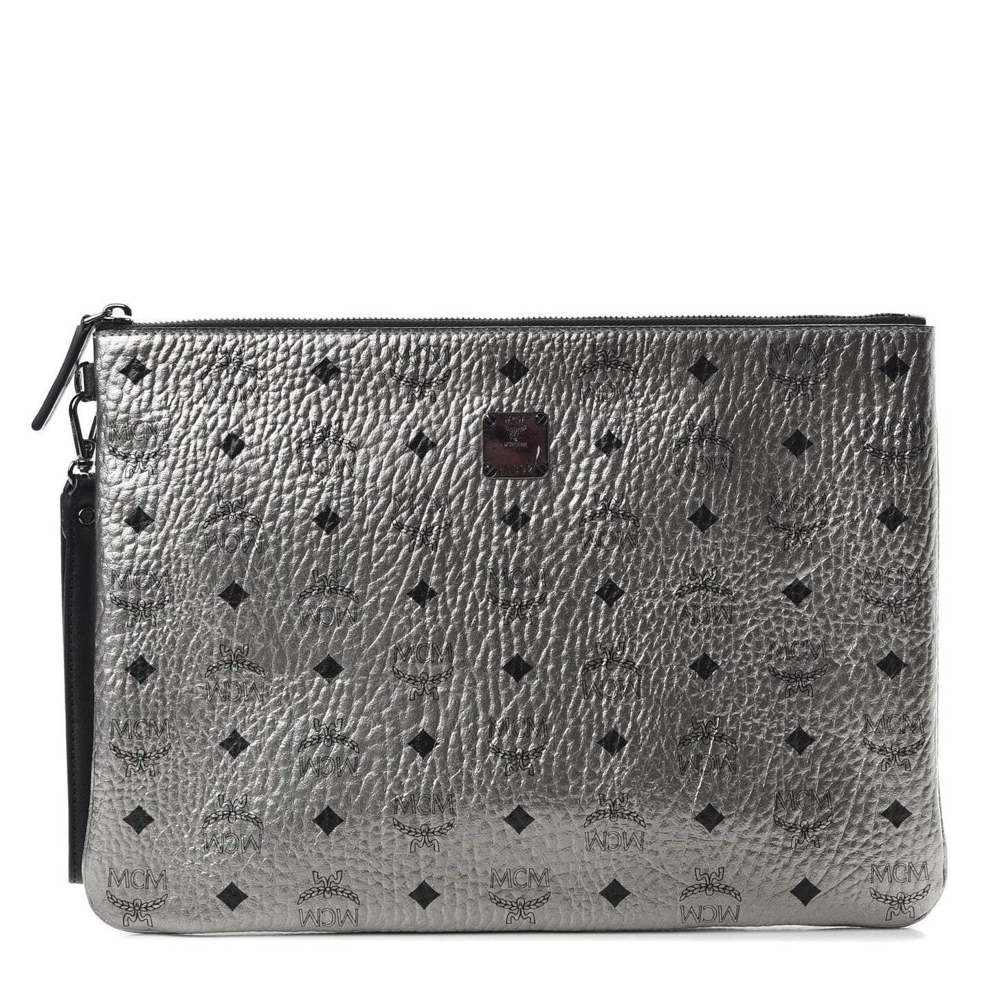 Metallic Visetos Large Stark Wristlet Pouch Silver