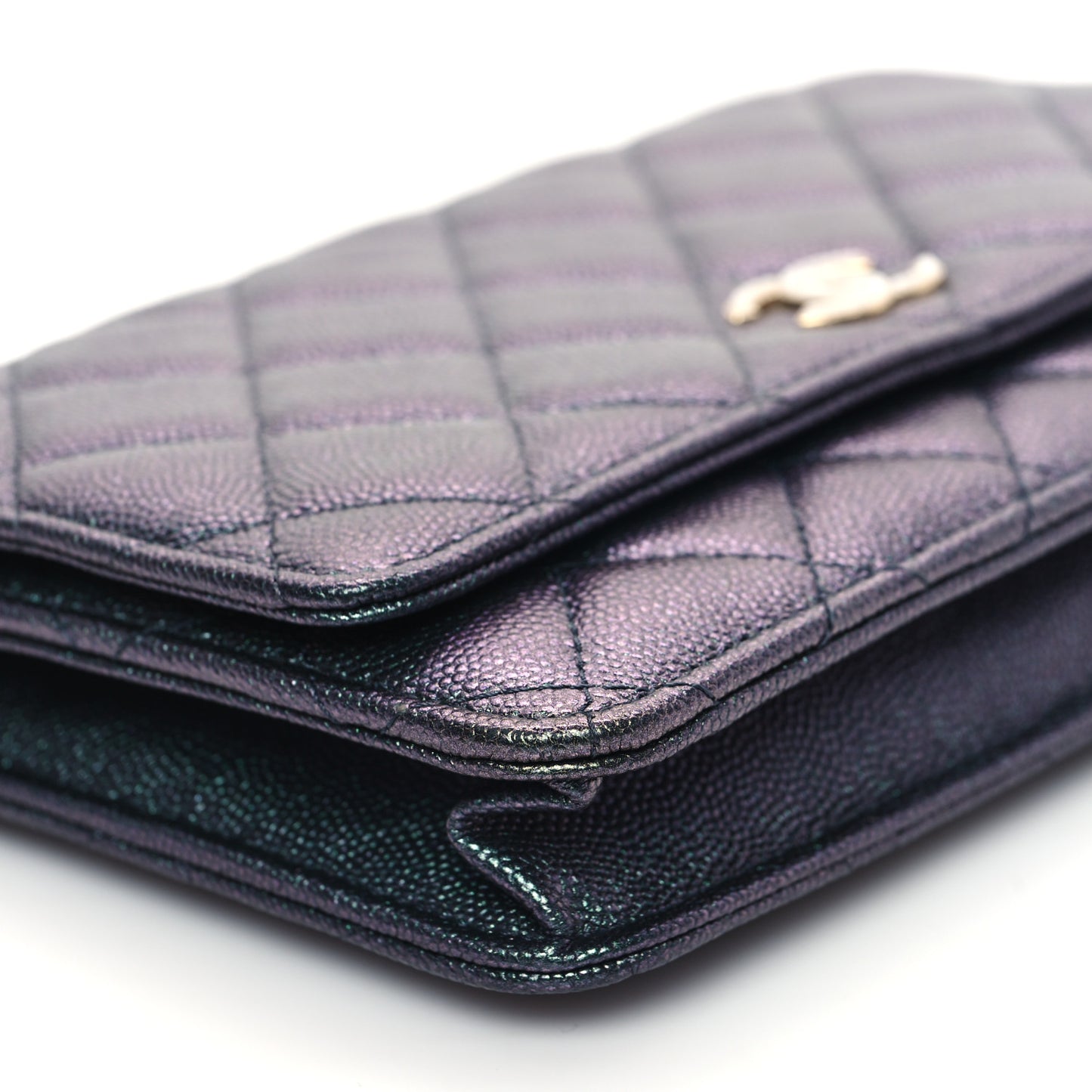 Iridescent Caviar Quilted Wallet on Chain WOC Dark Blue