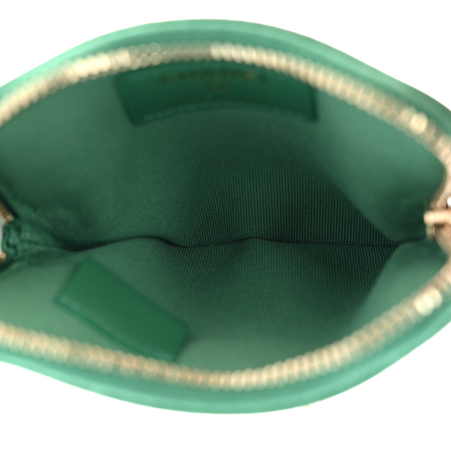 Lambskin Quilted Chanel 19 Zip Card Holder Wallet Green