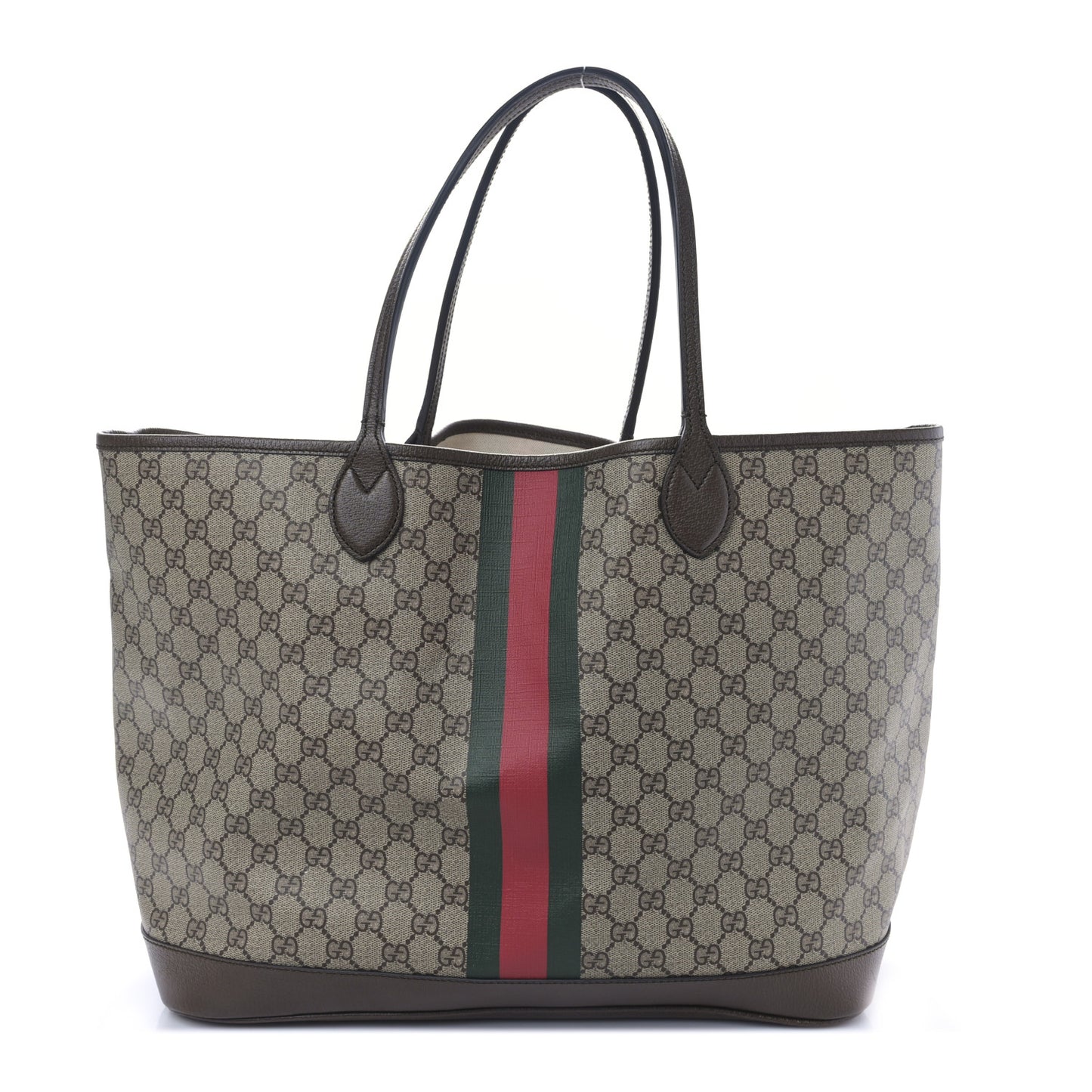 GG Supreme Monogram Textured Dollar Calfskin Web Large Ophidia Tote Beige Ebony New Acero