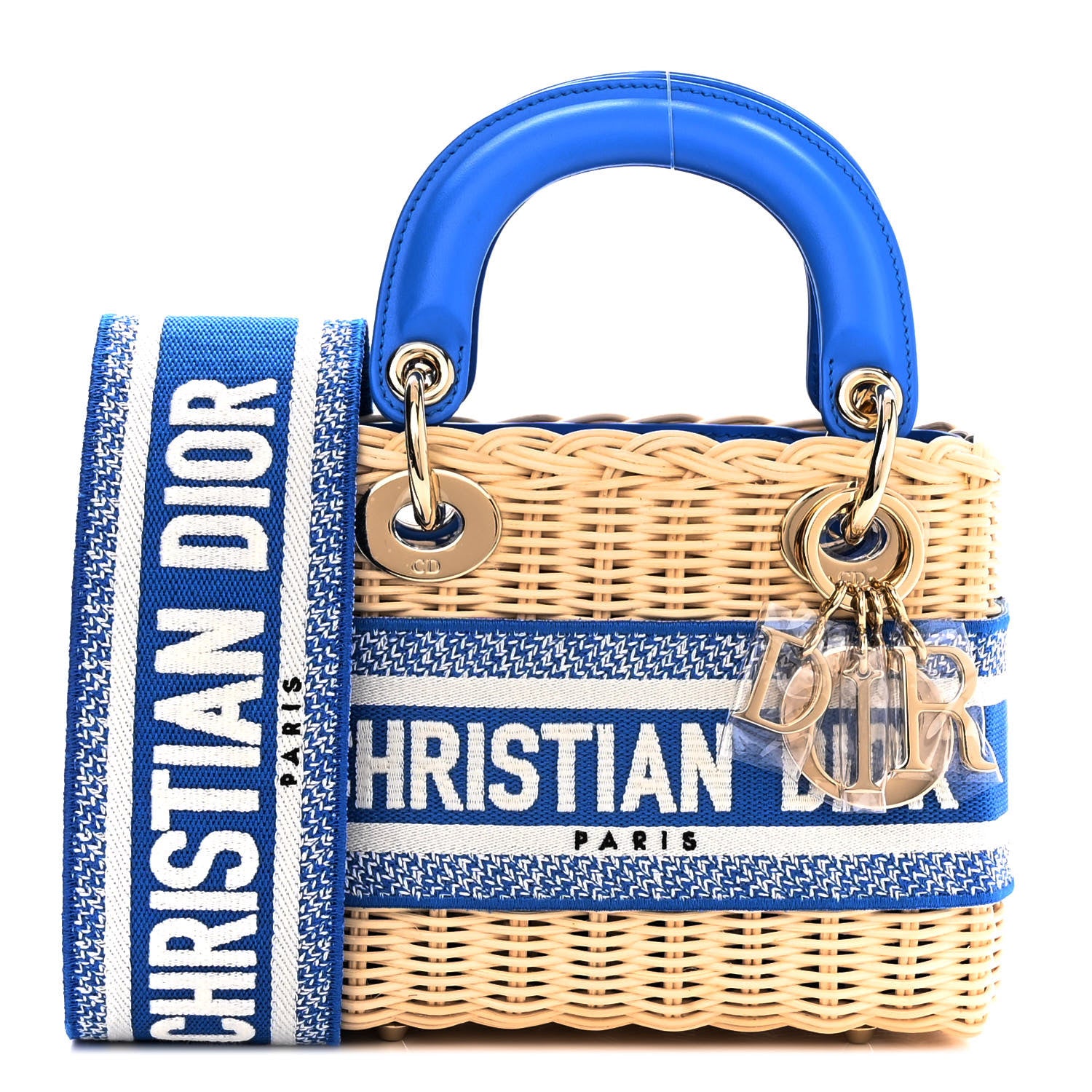 Christian Dior Wicker Oblique Mini Lady Dior Bag Florescent Blue