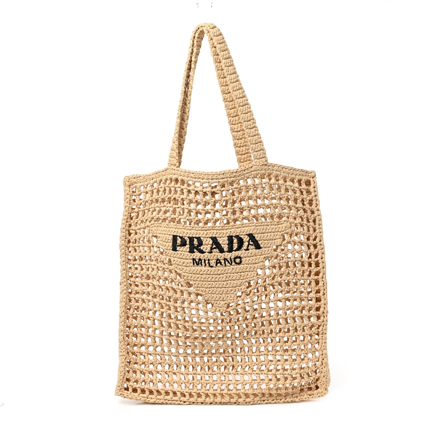 Prada Yarn Raffia Effect Crochet Logo Embroidered Tote Bag Naturale 1 of 8