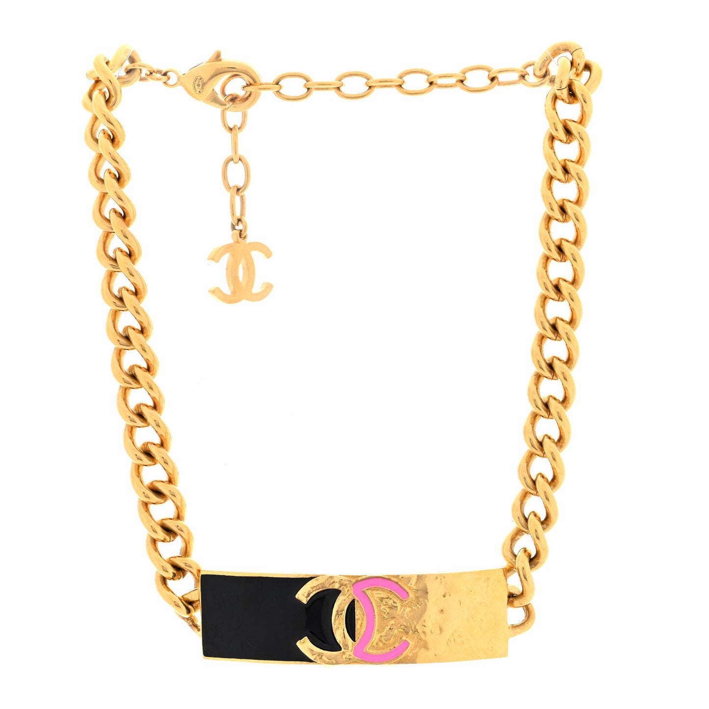 Metal Enamel CC ID Choker Necklace Gold Black Pink