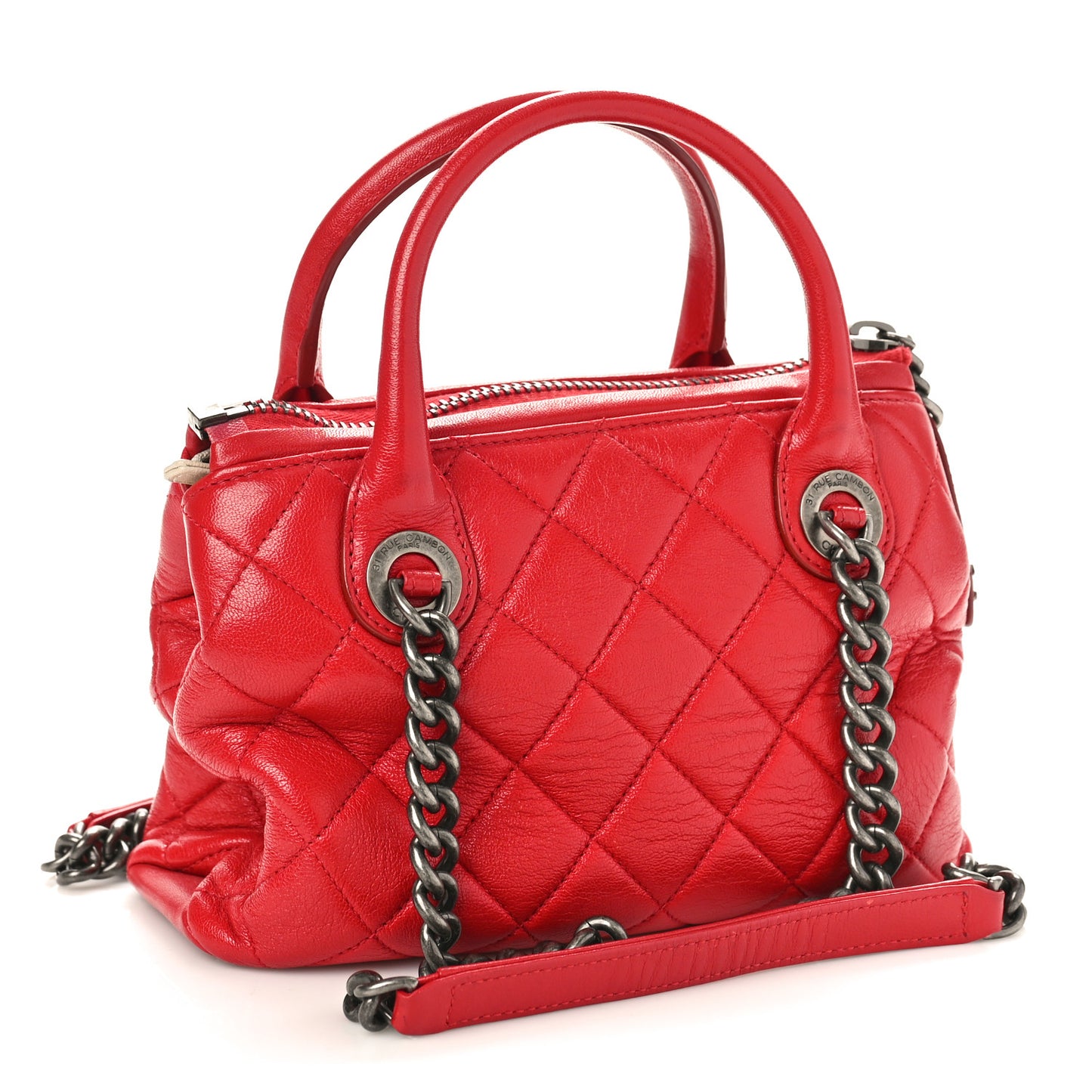 Shiny Sheepskin Quilted Small Shopping Tote Red