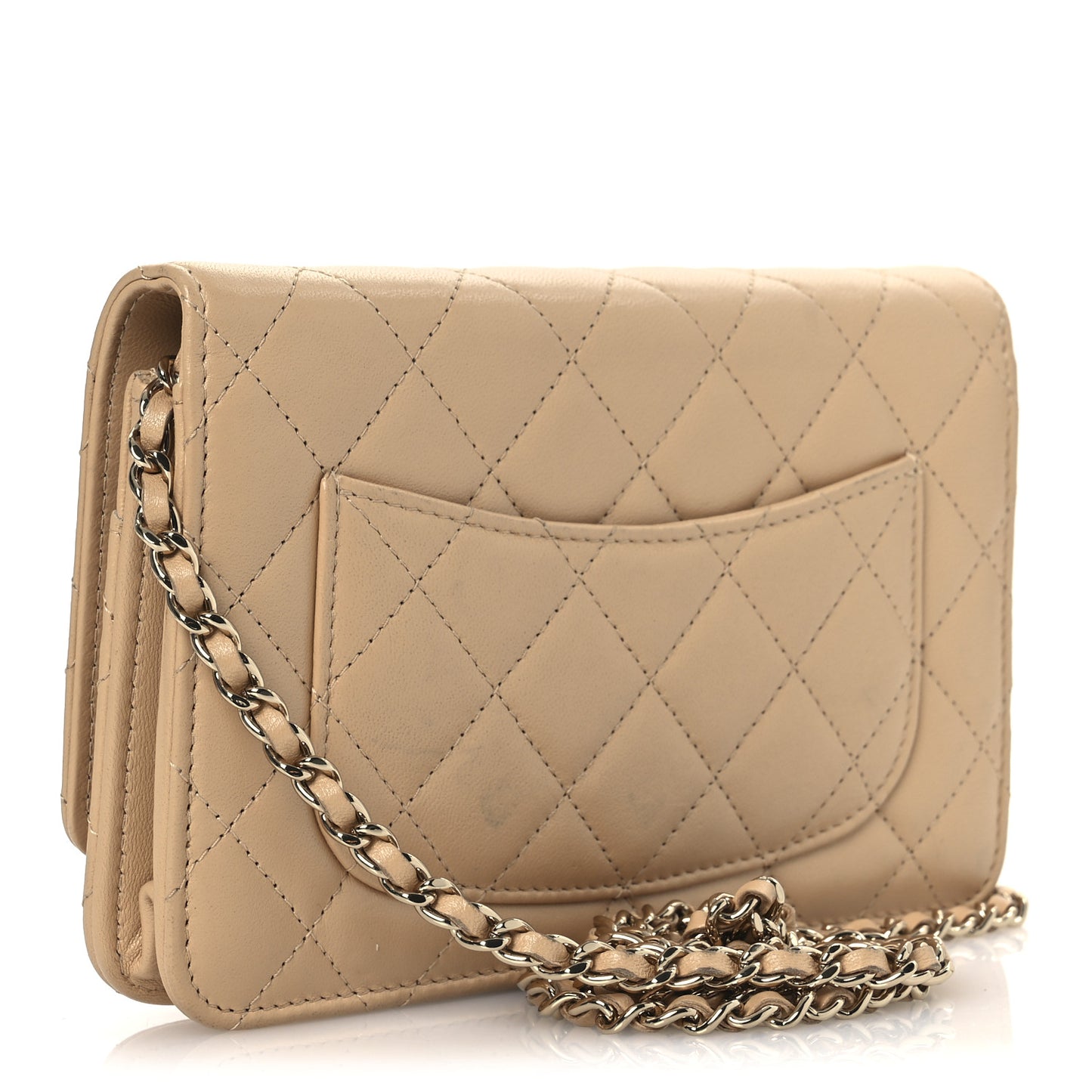 Lambskin Quilted Wallet On Chain WOC Beige