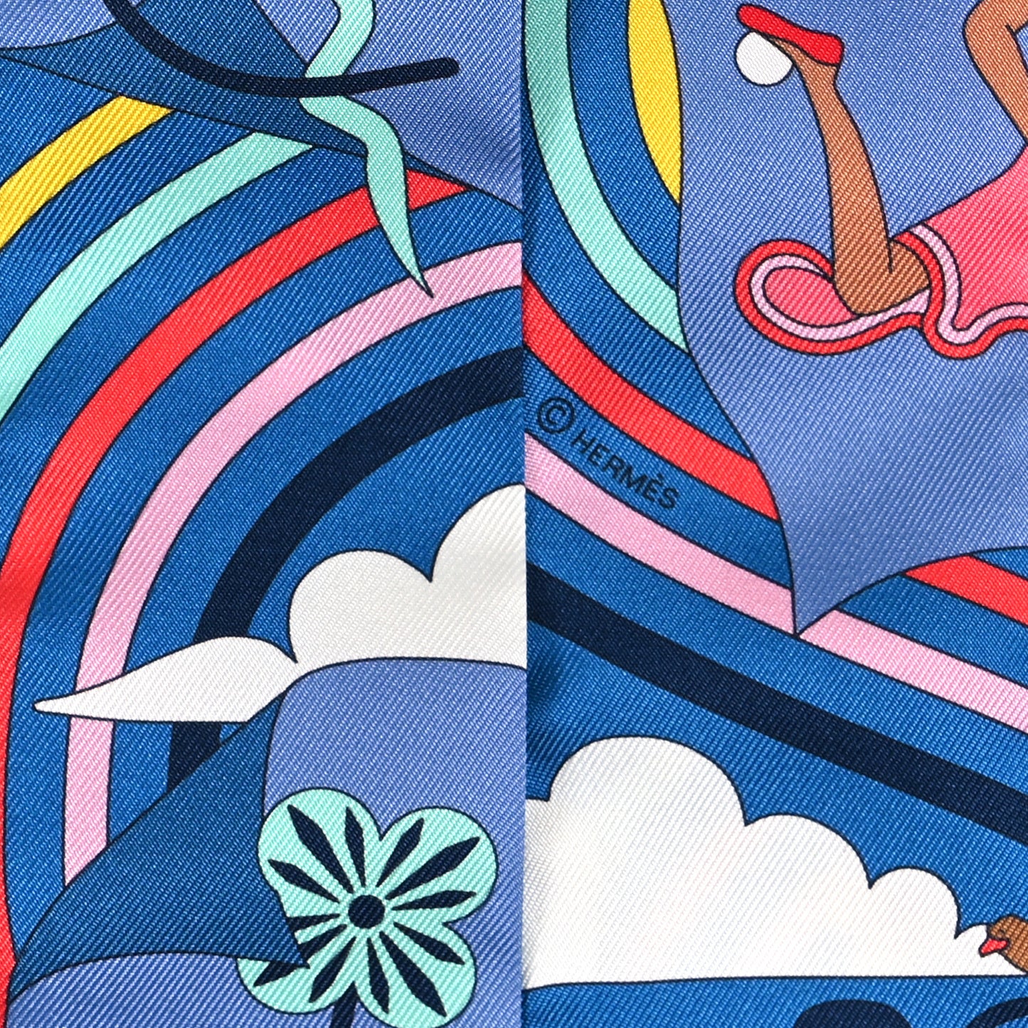 Silk Carres Volants Twilly Bleu Jaune Vif Multicolor