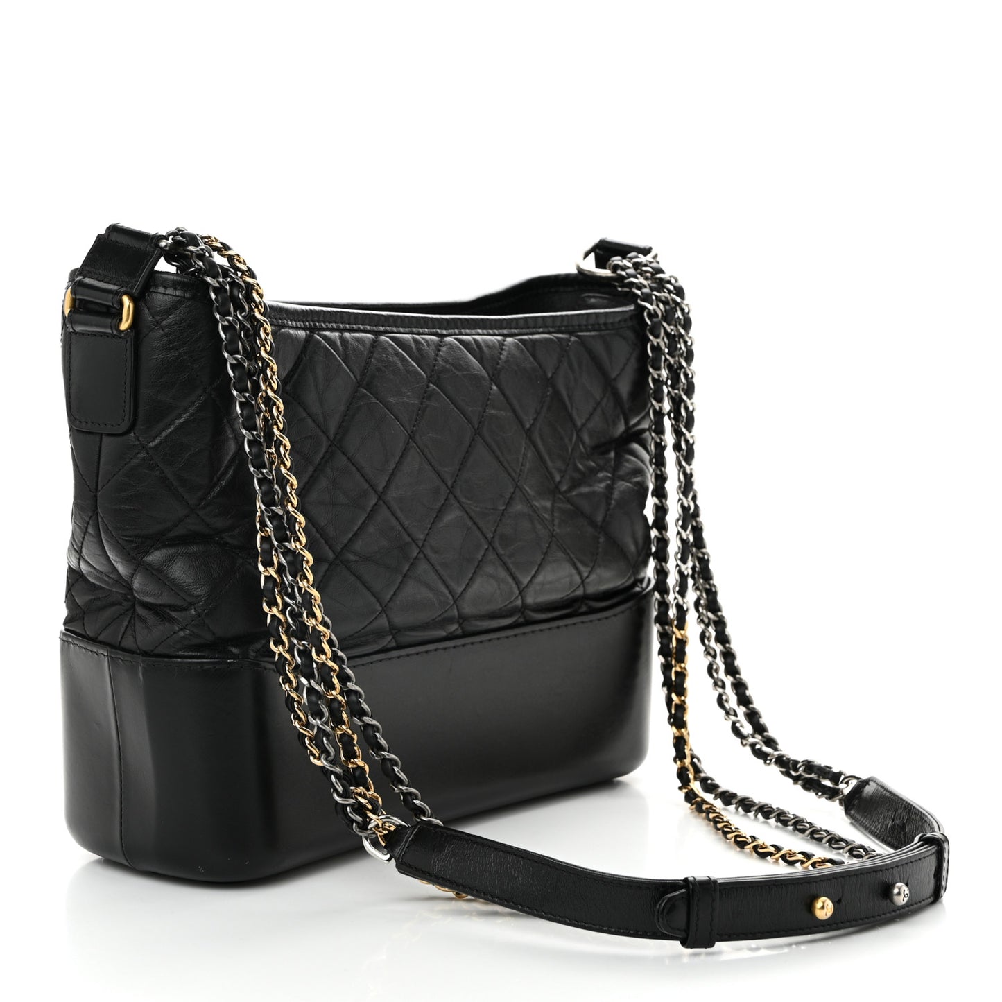 Aged Calfskin Quilted Medium Gabrielle Hobo Black