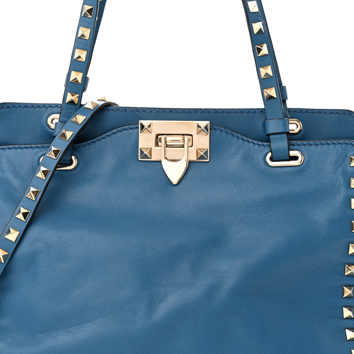 Vitello Small Rockstud Tote Blue Delft