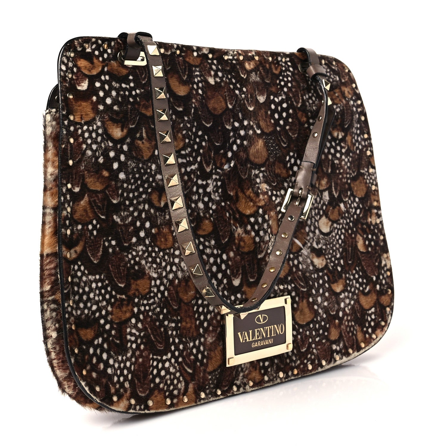 Valentino Garavani Calf Hair Feather Rockstud Shoulder Satchel 3 of 7