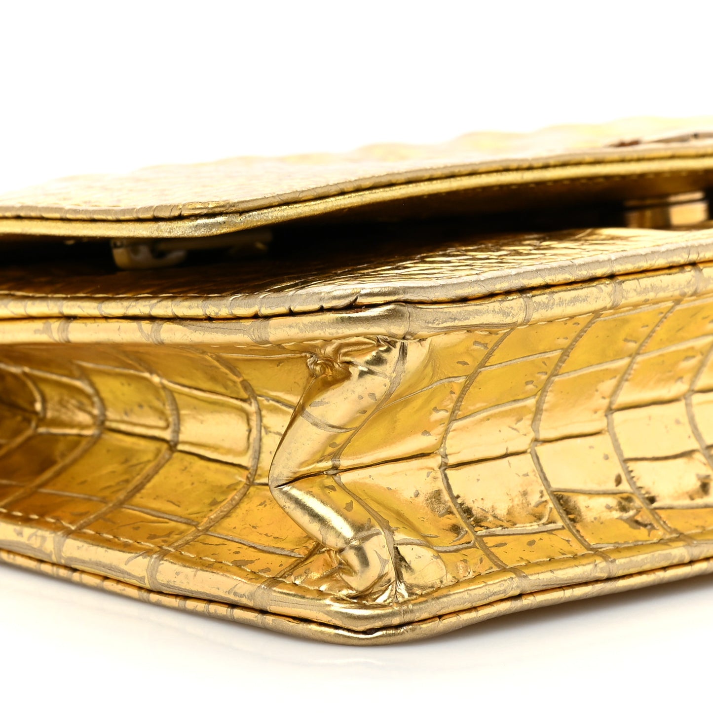 Metallic Calfskin Crocodile Embossed Cocodile Wallet On Chain WOC Gold