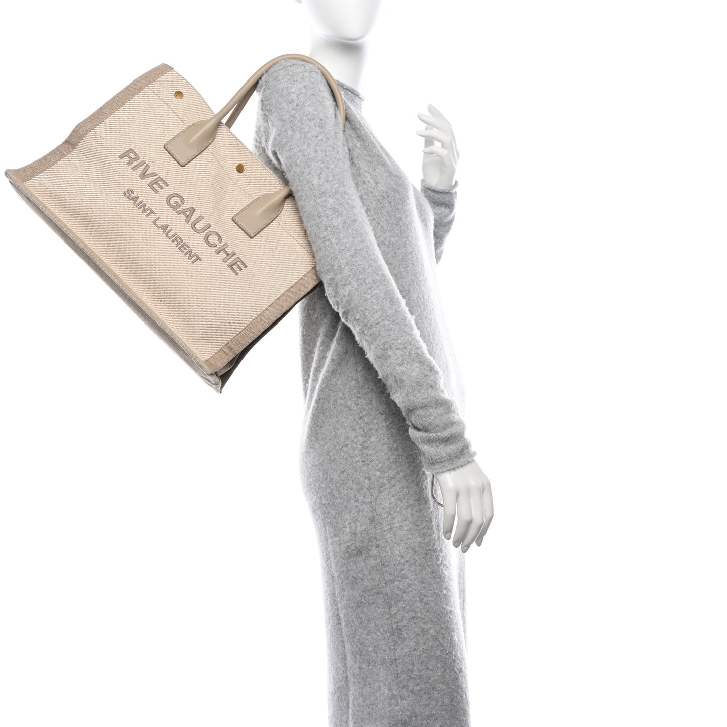 Linen Calfskin Small Rive Gauche Tote Beige Sea Salt