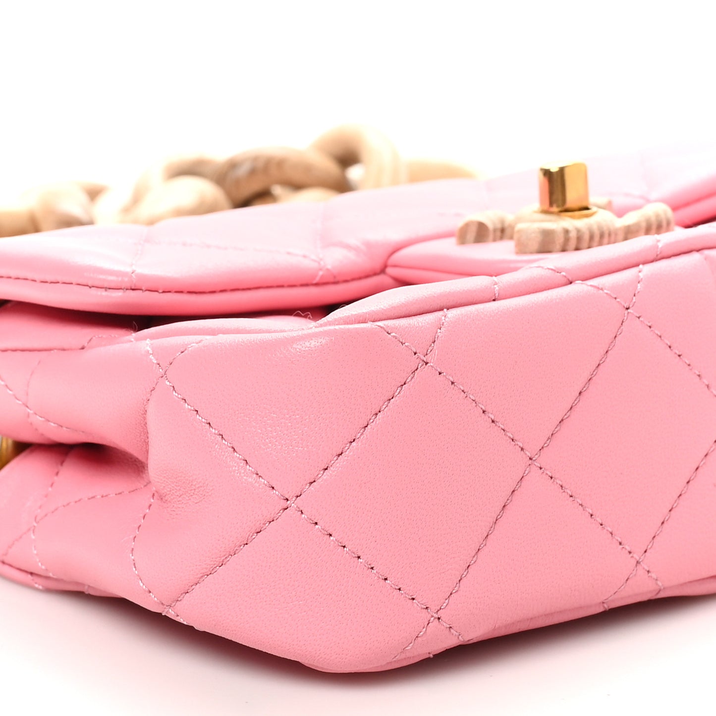 Lambskin Wenge Quilted Mini Fashion Wood Square Flap Pink