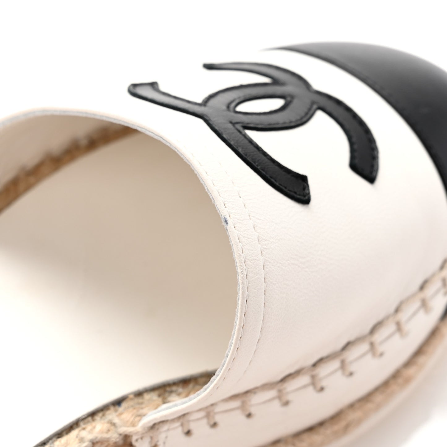 Lambskin Cap Toe CC Espadrille Sandals 35 White Black
