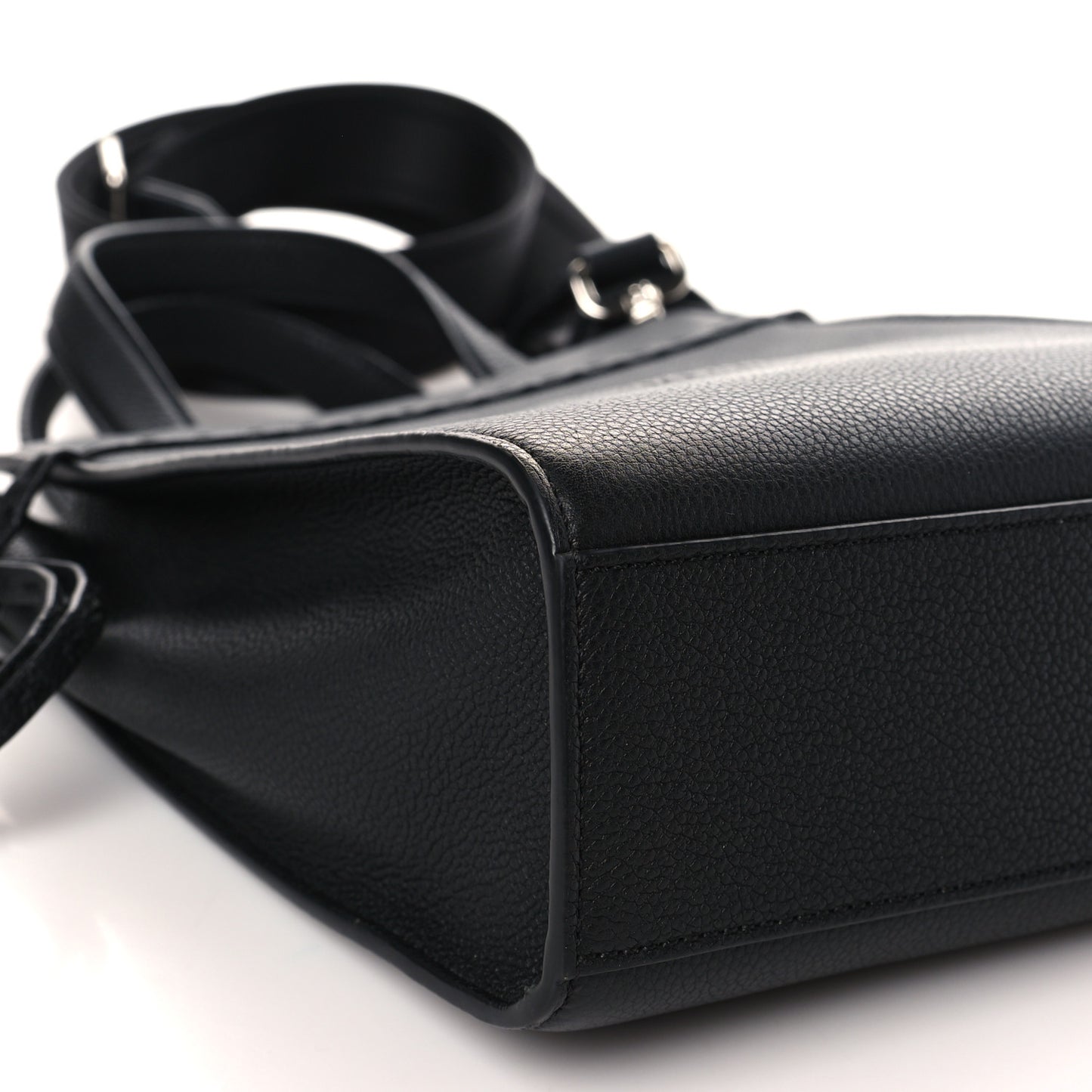Vitello Cher Logo Embossed Mini Go To Shopper Tote Black
