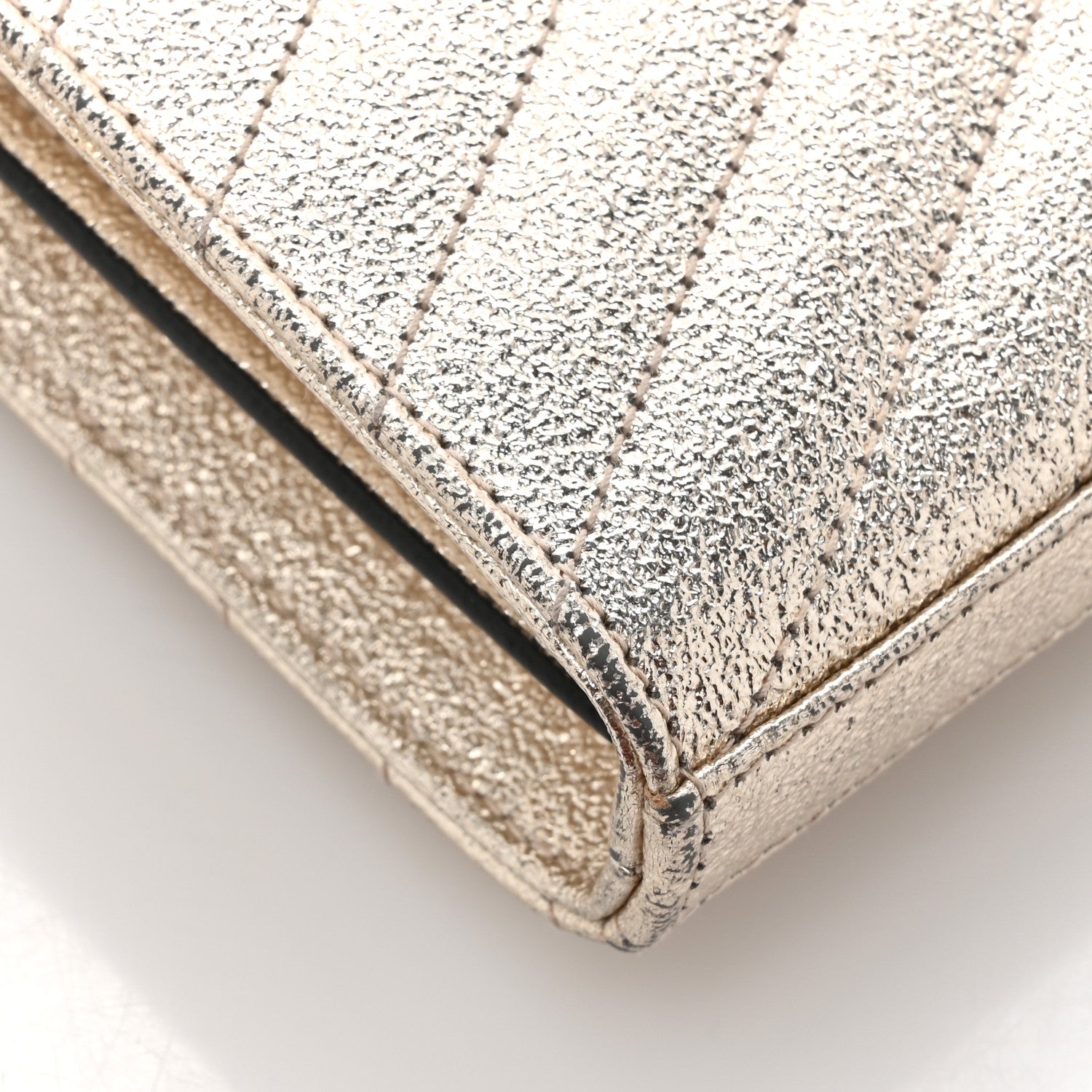 Saint Laurent Metallic Crackled Calfskin Matelasse Chevron Monogram Chain Wallet Gold 16 of 17