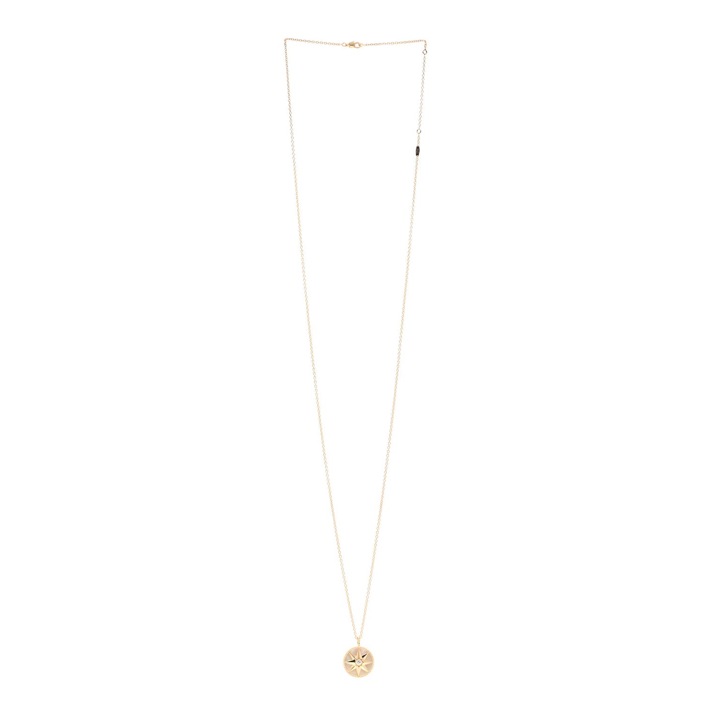 18K Yellow Gold Diamond Mother of Pearl Rose Des Vents Medallion Necklace