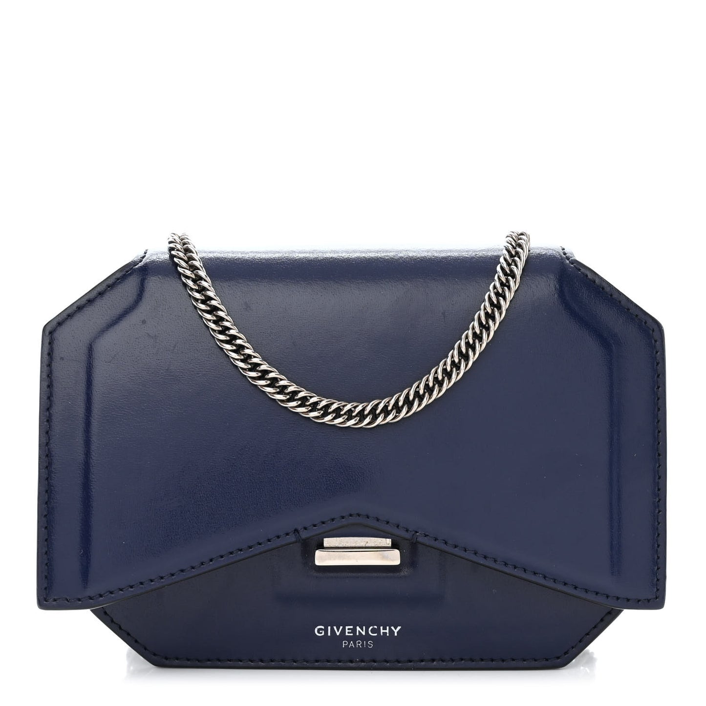 Calfskin Bow Cut Chain Wallet Navy