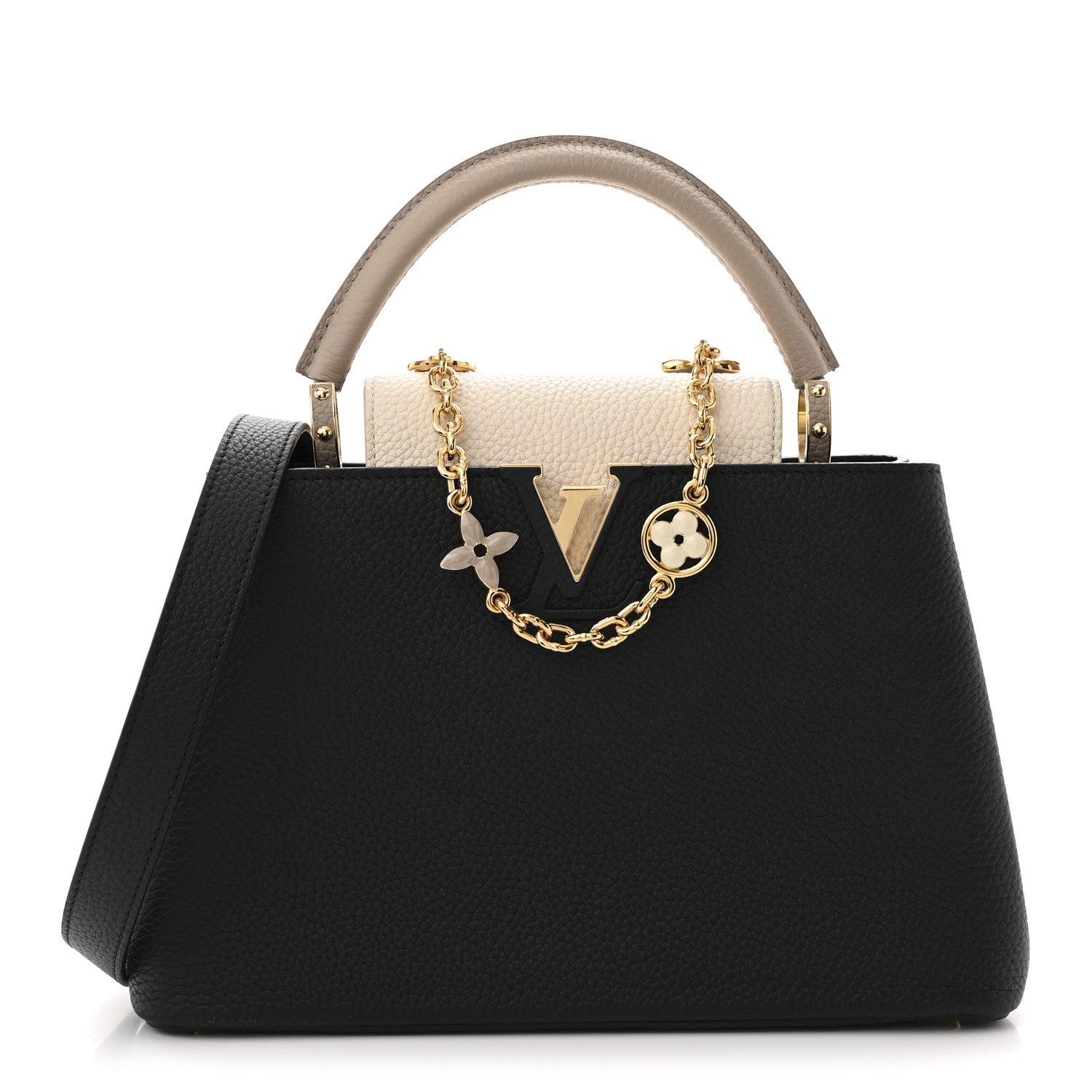 Louis Vuitton Taurillon Flower Chain Capucines MM  Black Galet Gray Pearly Cream 1 of 10