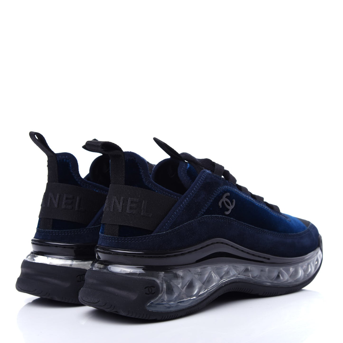 Suede Calfskin Velvet Grosgrain CC Sneakers 36.5 Navy Blue Black