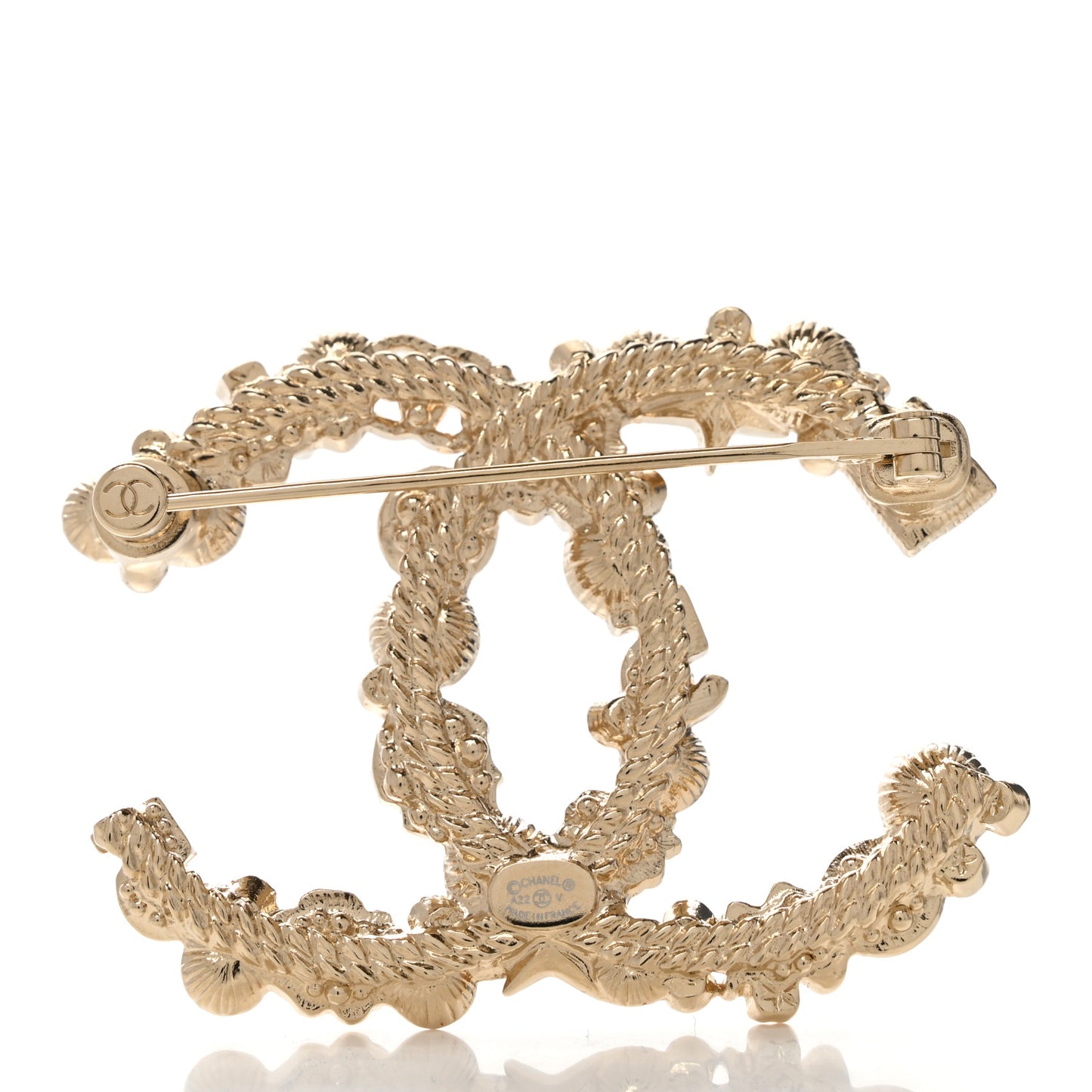 Crystal Pearl CC Charms Brooch Gold