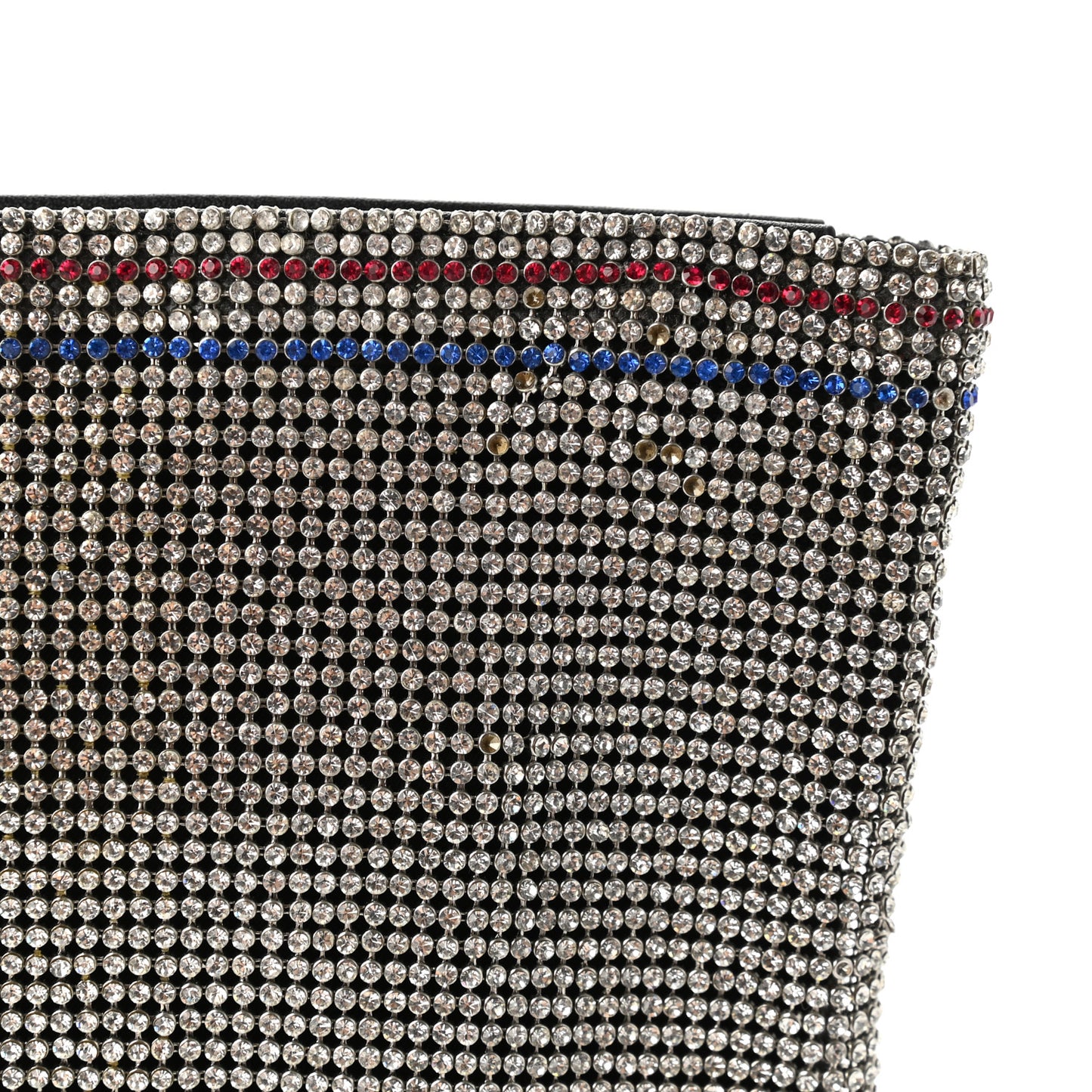 Rhinestone Chain Mesh Wanglock Logo Pouch Silver Multicolor