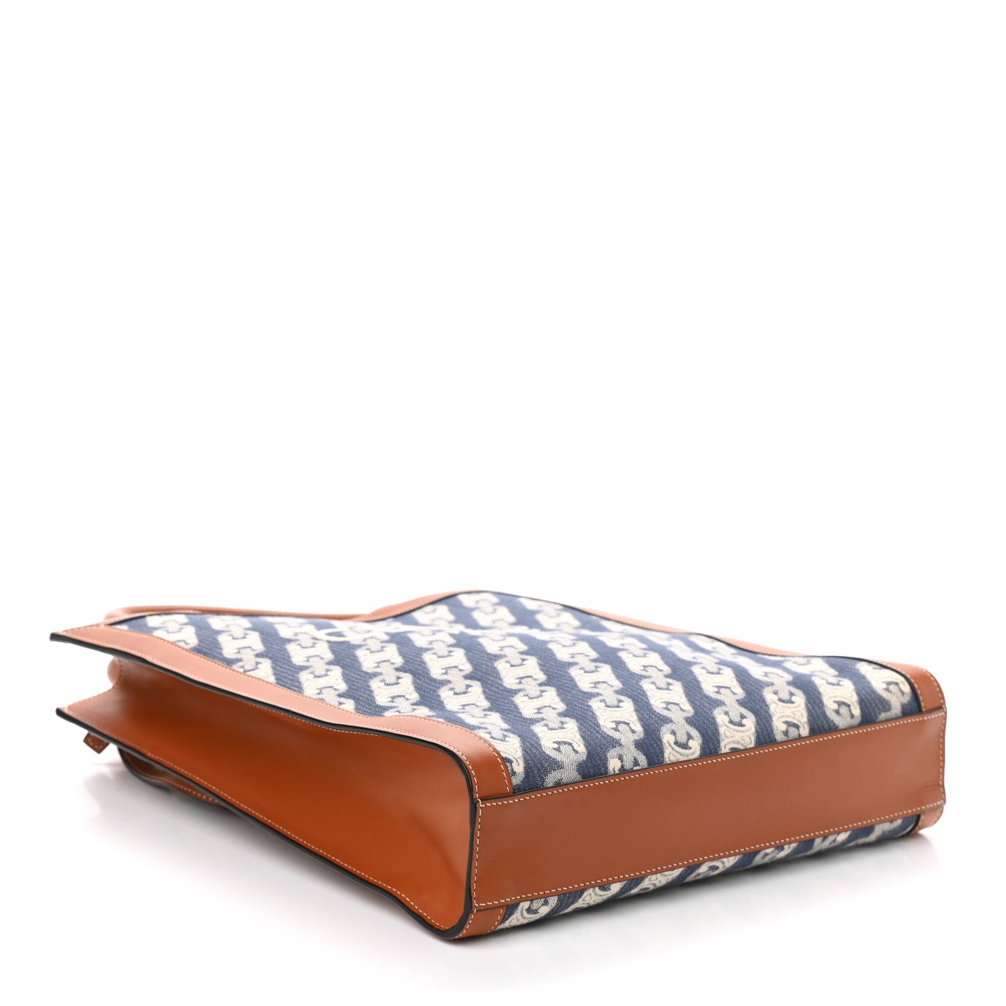 Maillon Triomphe Canvas Calfskin Small Vertical Cabas Navy Tan