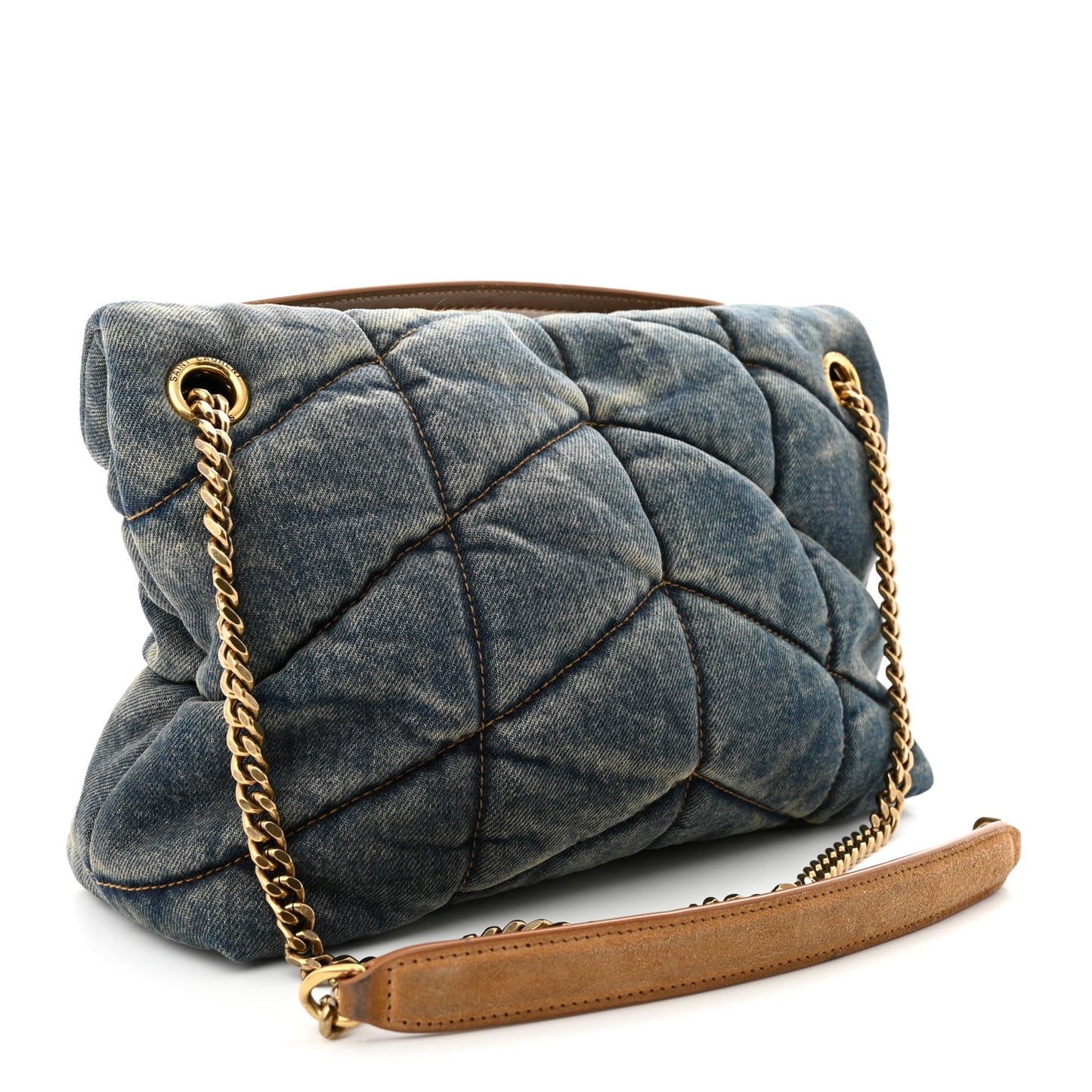 Denim Quilted Small Loulou Puffer Monogram Chain Satchel Blue Cinnamon