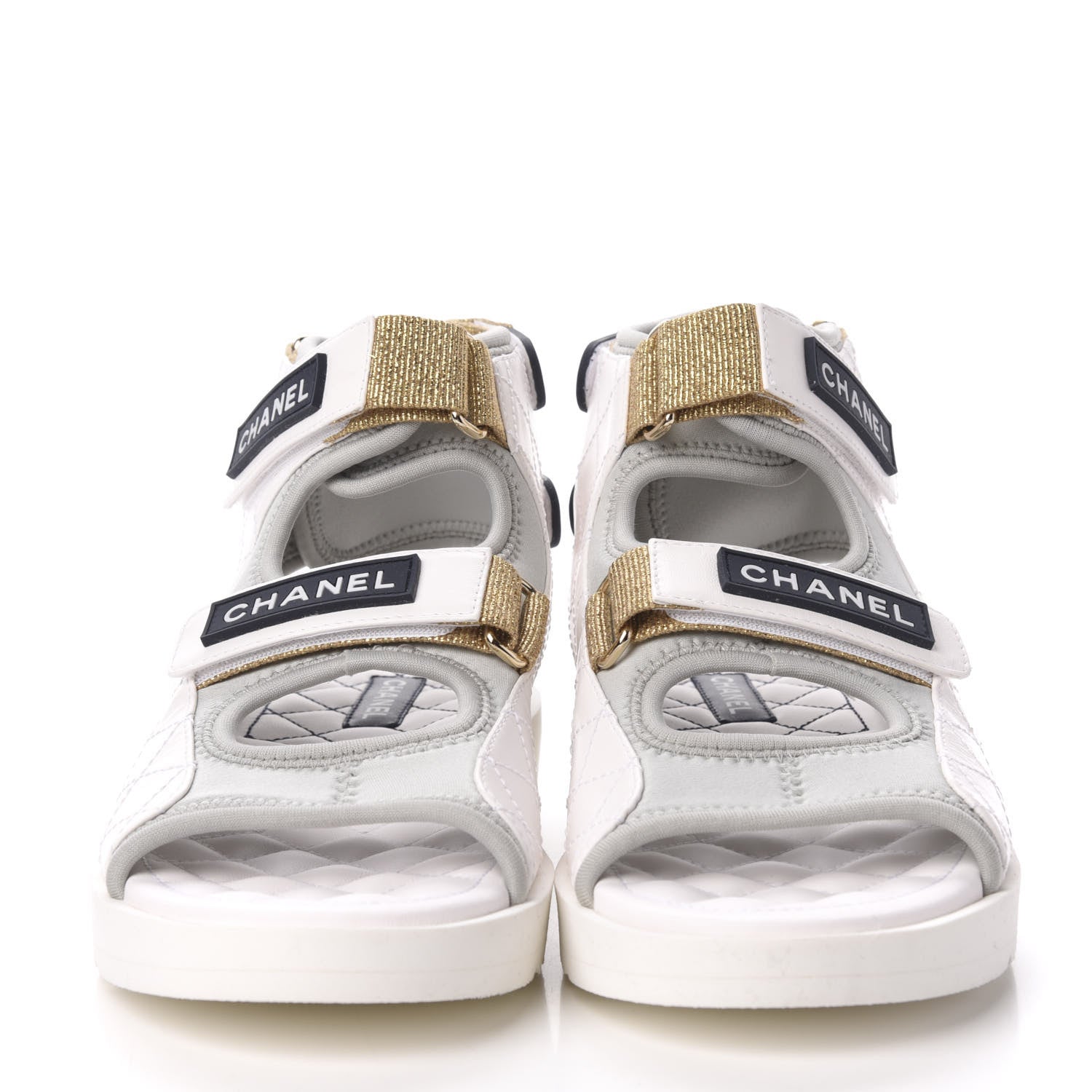 Chanel Goatskin Fabric Gladiator Sandals 39 White Light Grey Navy Blue 3 of 9