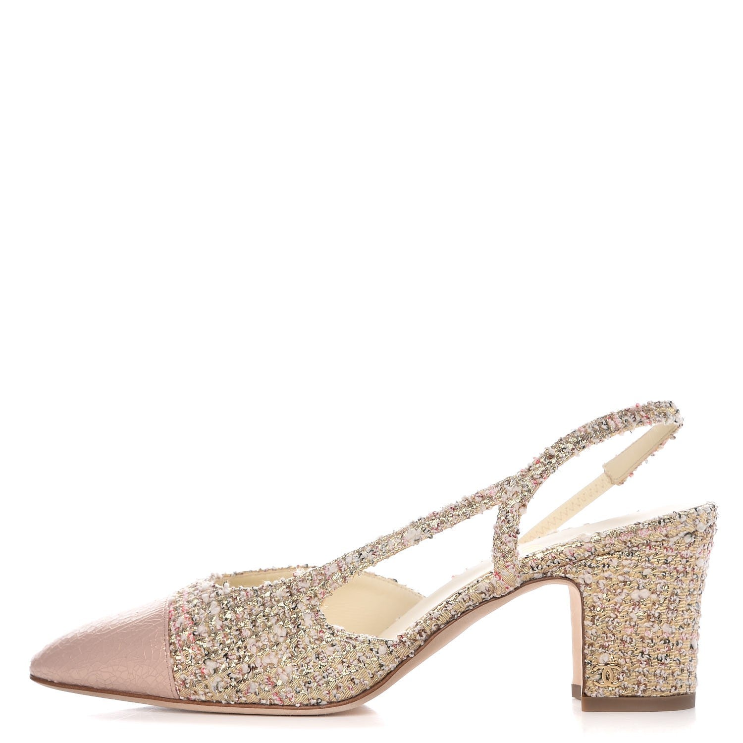 Chanel Tweed Patent Cap Toe CC Slingback Pumps Pink 300172