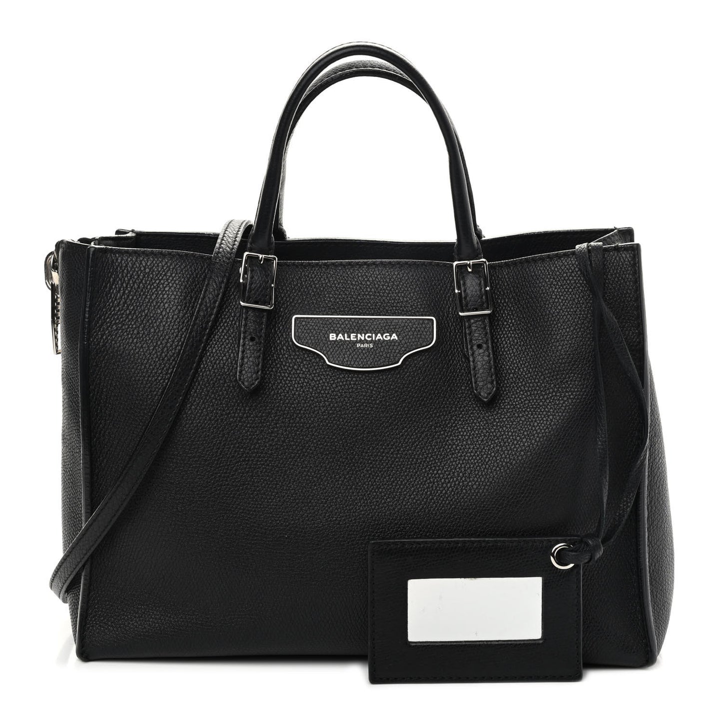 Grained Calfskin Plate Hardware Papier A6 Zip Around Tote Black