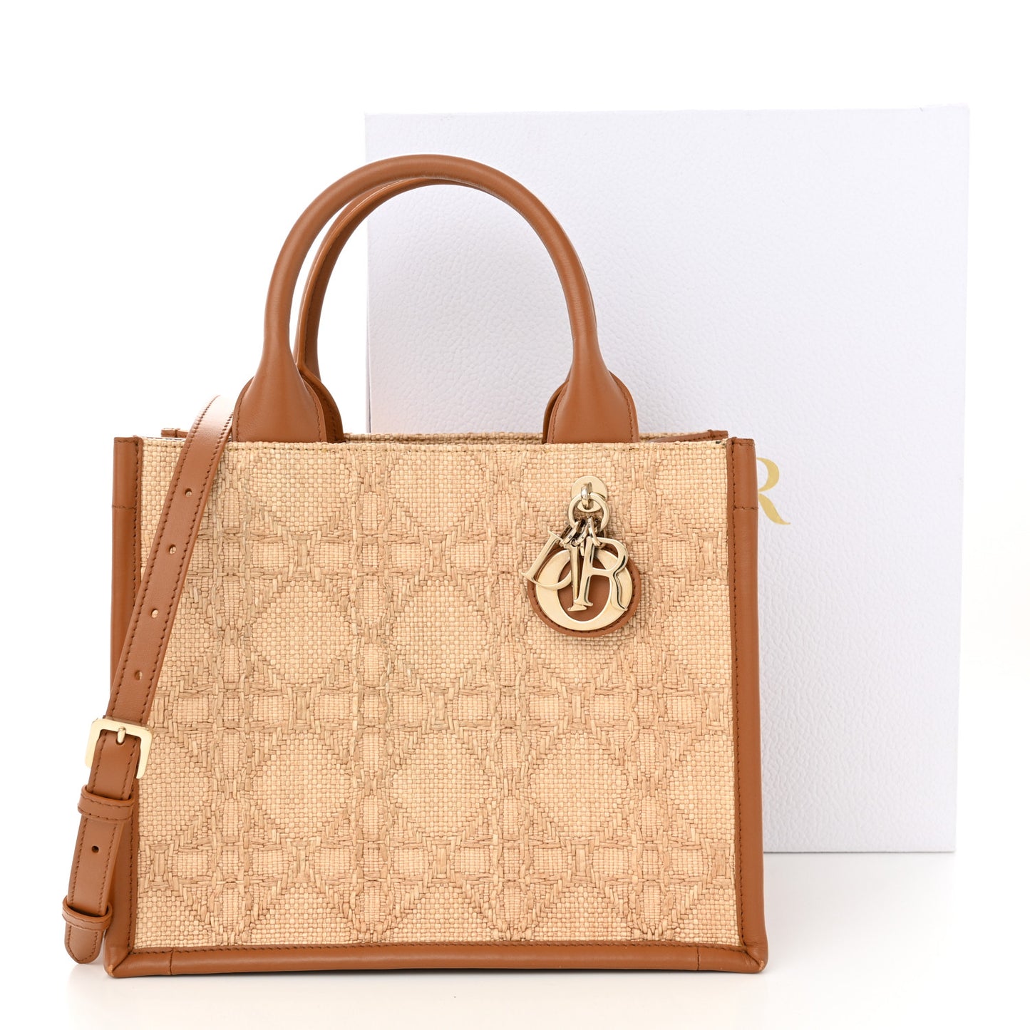CHRISTIAN DIOR Raffia Macro Cannage Small Book Tote Natural
