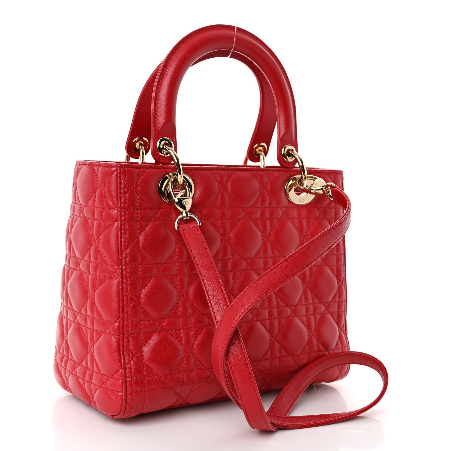Christian Dior Lambskin Cannage Medium Lady Dior Red 3 of 9