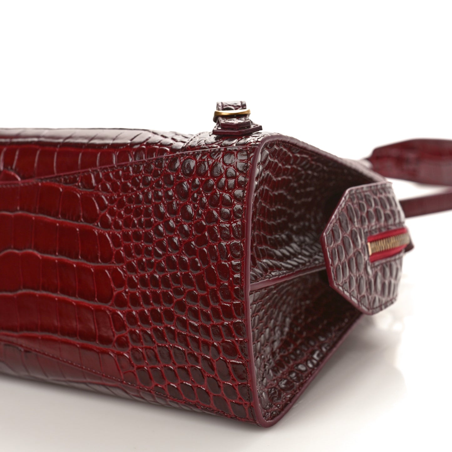 Shiny Supple Calfskin Crocodile Embossed Classic Gold Hardware S City Dark Red