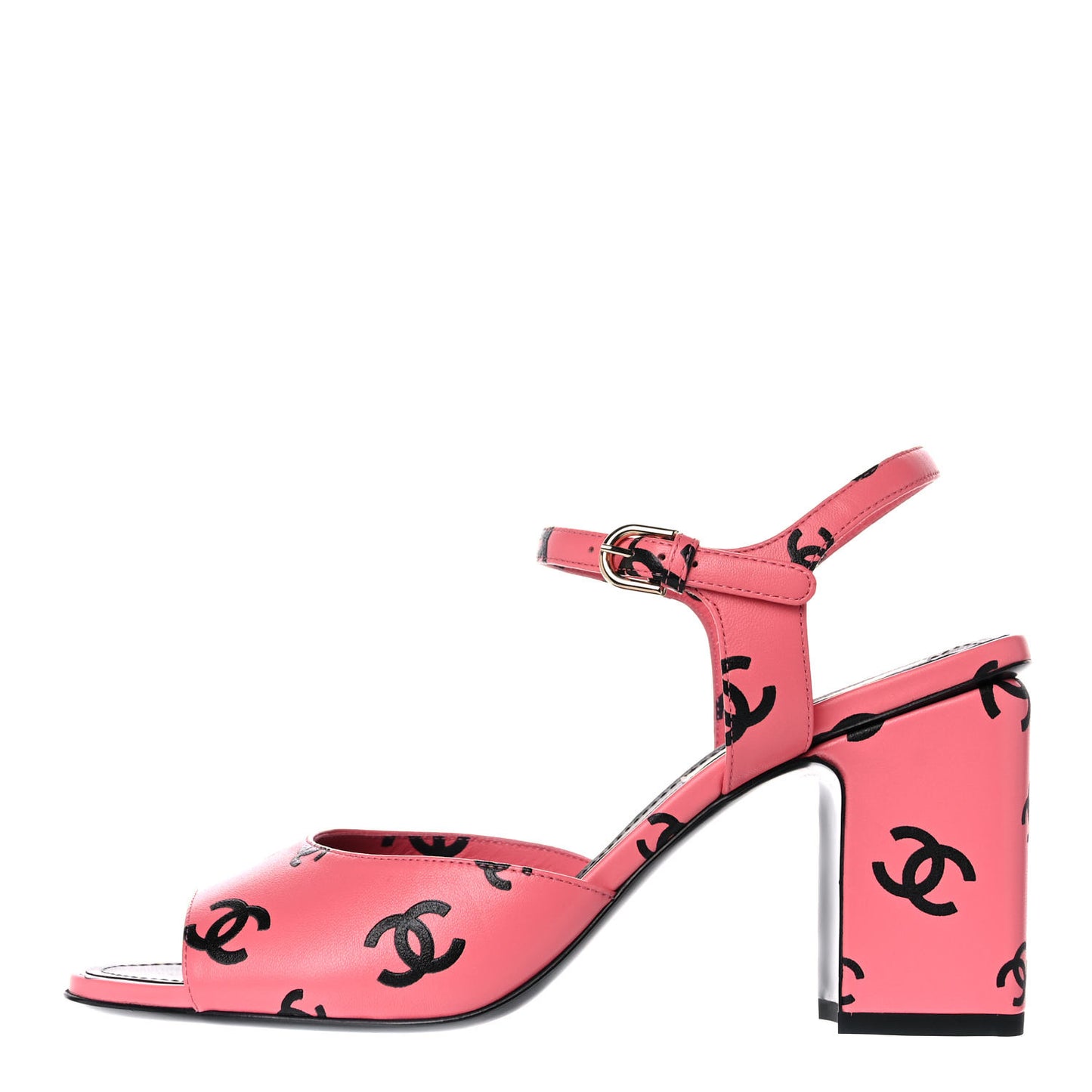 Lambskin Printed CC Sandals 40 Black Pink