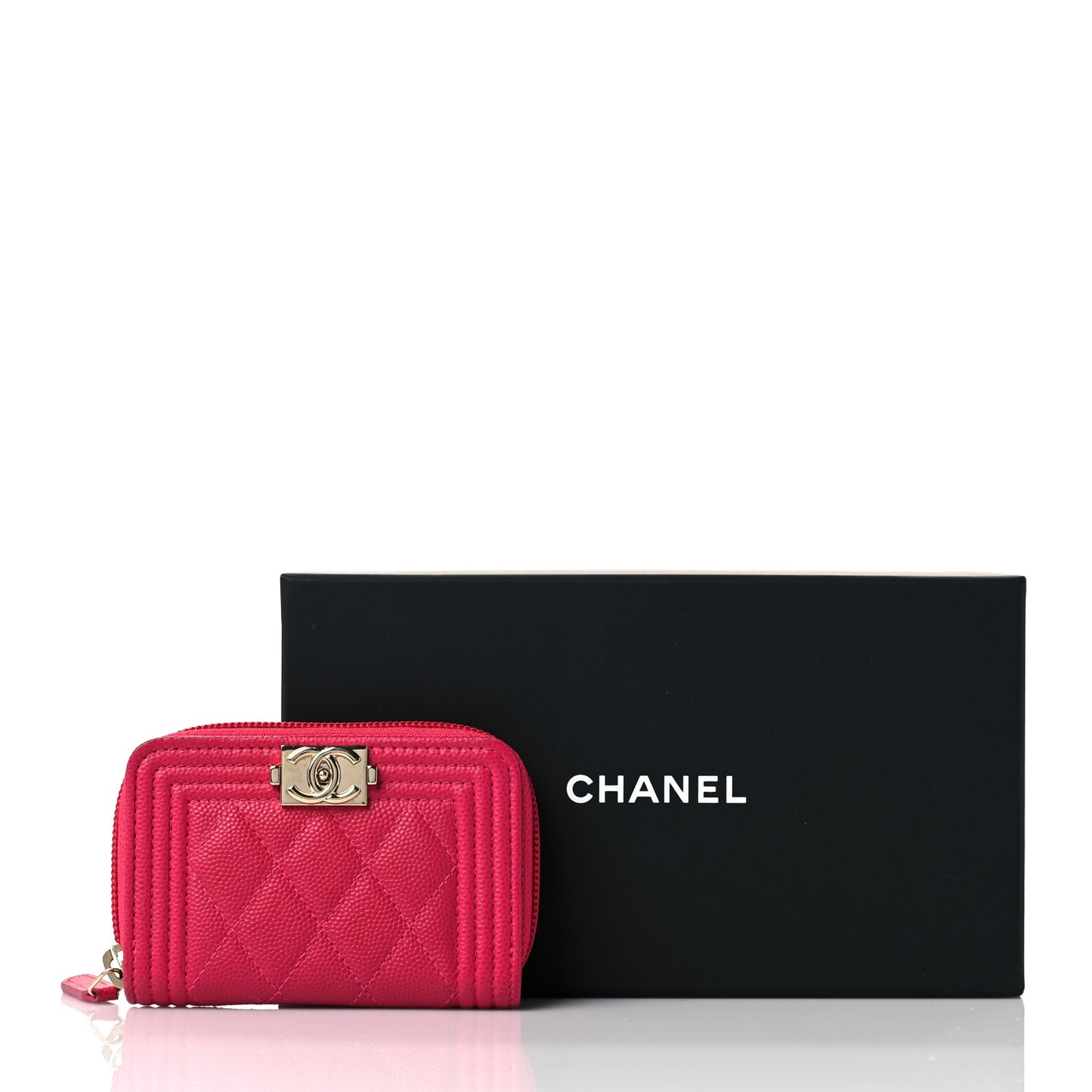Caviar Quilted Boy Zip Around Coin Purse Wallet Fuchsia