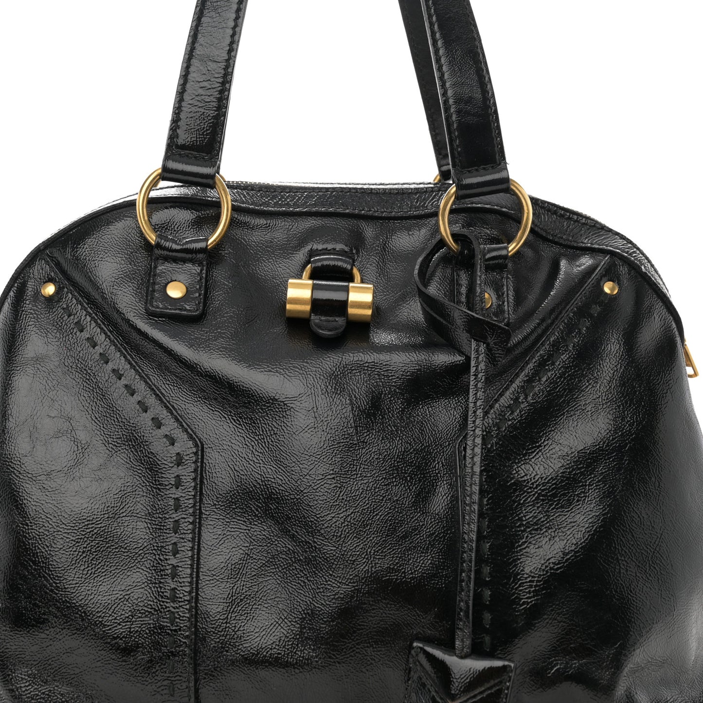 Textured Patent Calfskin Large Muse Black