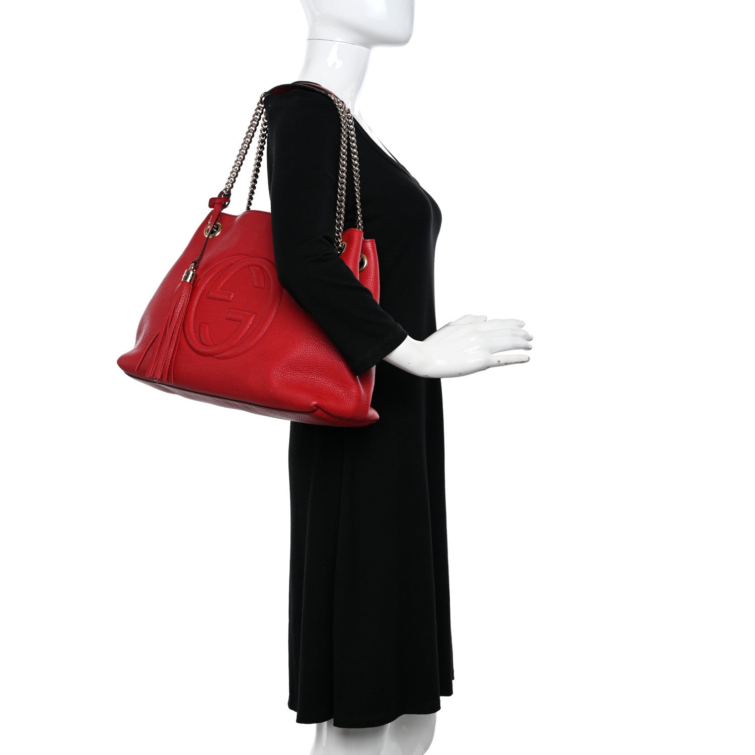 Gucci Pebbled Calfskin Medium Soho Chain Shoulder Bag Tabasco Red 2 of 17