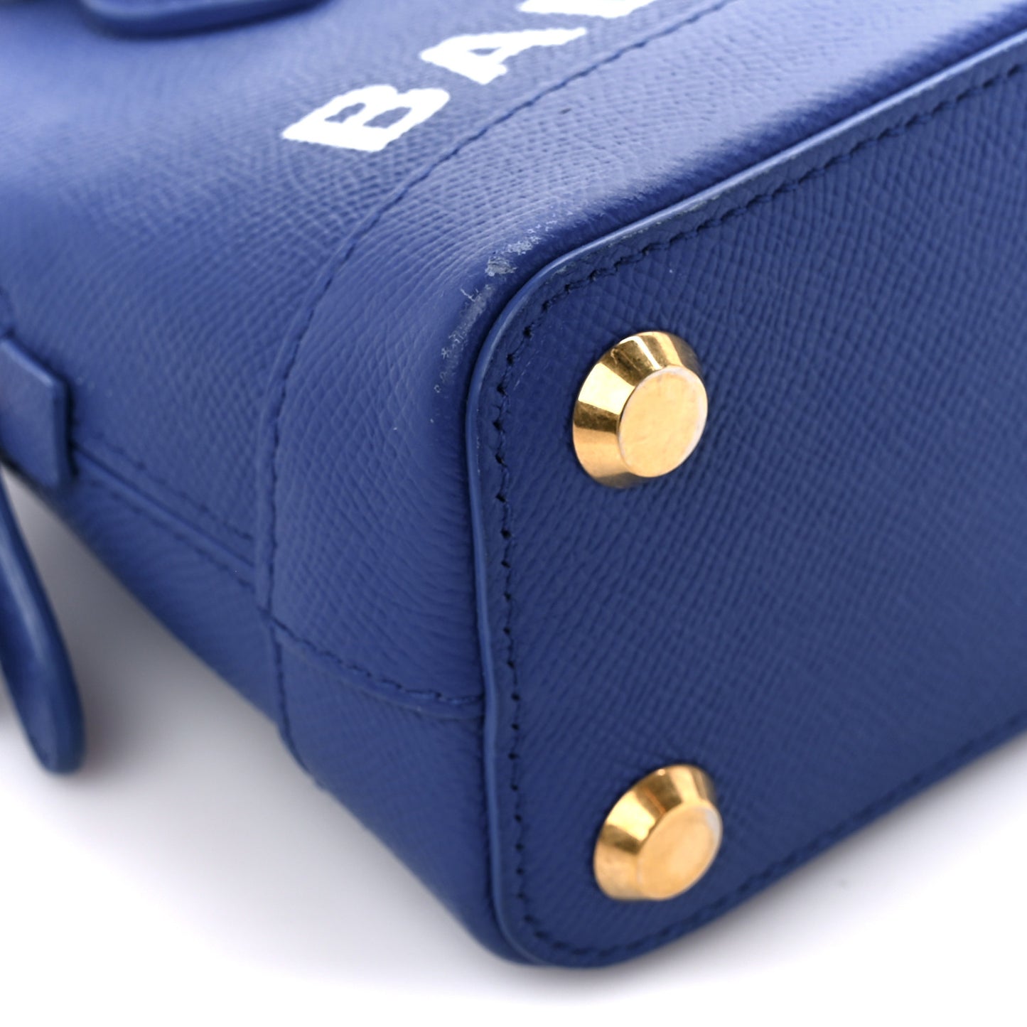Signature Grained Calfskin Logo XXS Ville Top Handle Bag Bleu Roi White