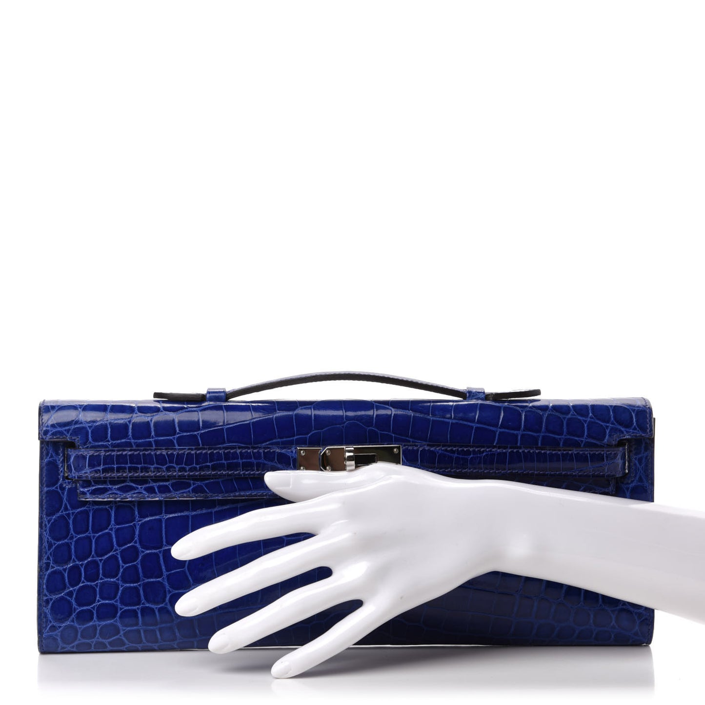 Shiny Niloticus Crocodile Kelly Cut Pochette Bleu Electrique