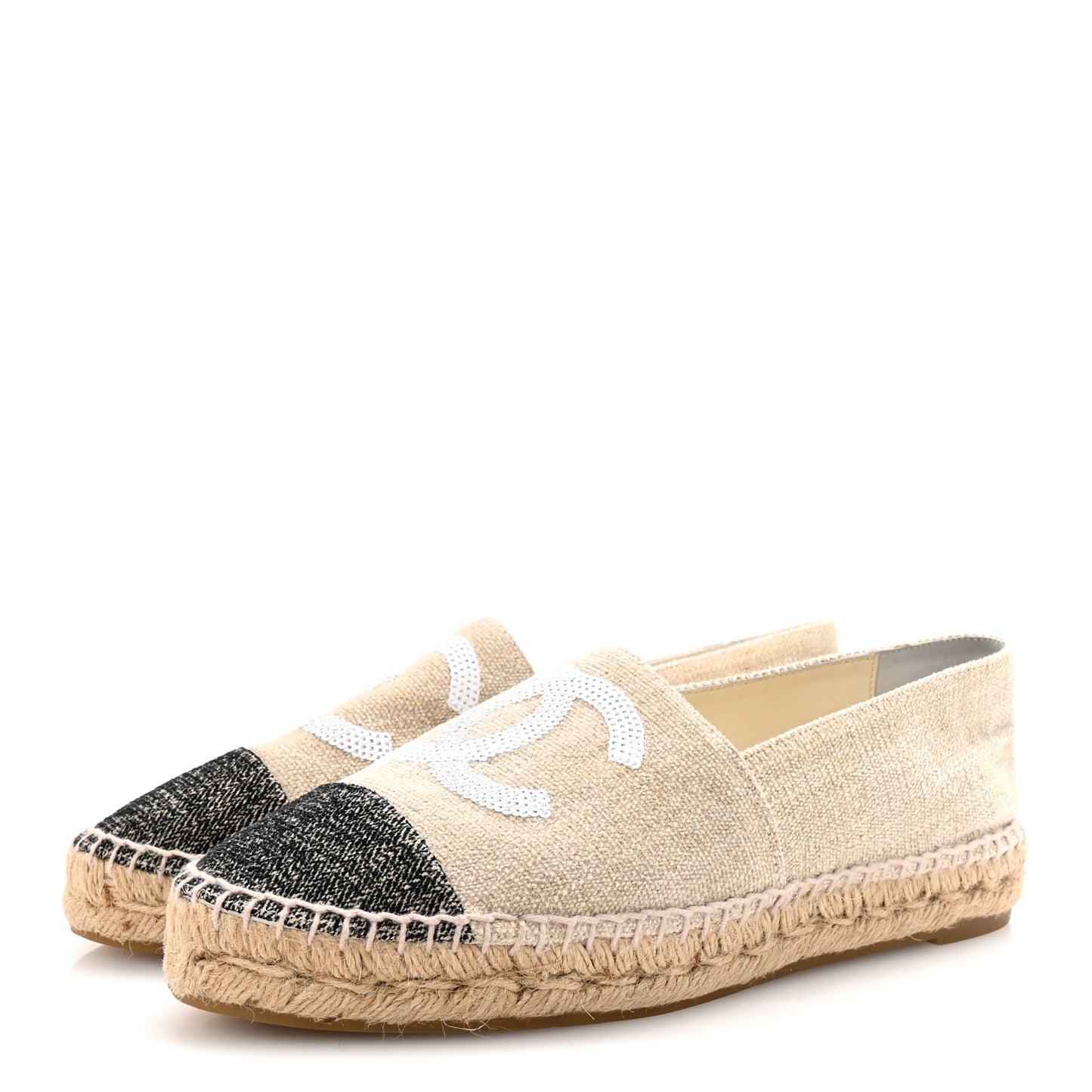 Toile Sequin CC Espadrilles 39 Beige Black
