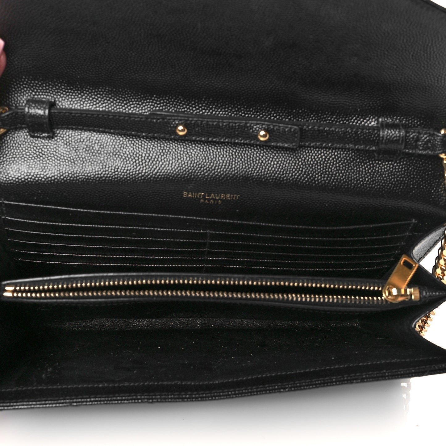 Grain De Poudre Matelasse Chevron Monogram Chain Wallet Black