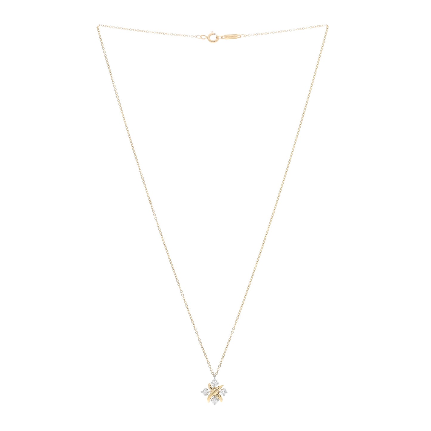 Platinum 18K Yellow Gold Diamond Schlumberger Lynn Pendant Necklace