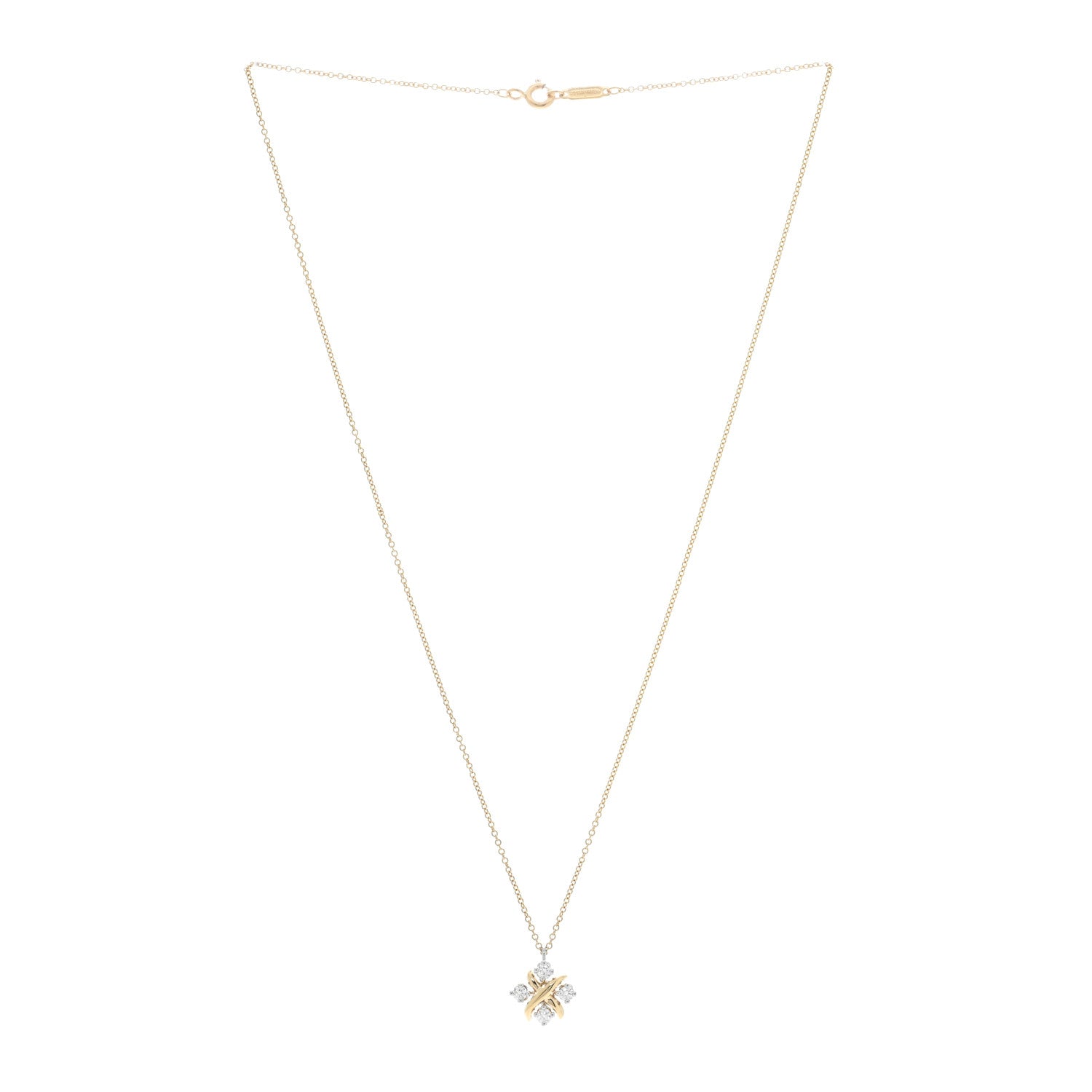 Tiffany Platinum 18K Yellow Gold Diamond Schlumberger Lynn Pendant Necklace 3 of 5
