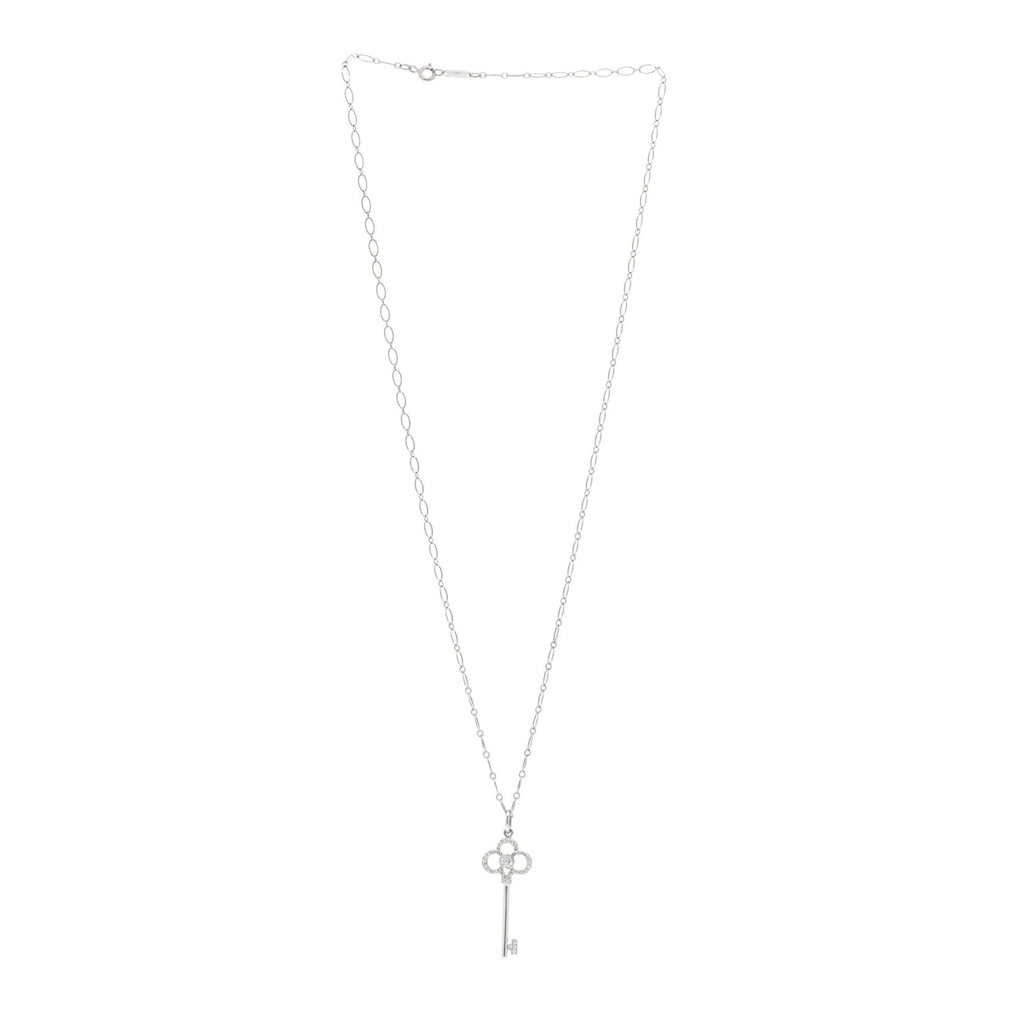 18K White Gold Diamond Mini Crown Key Pendant Necklace