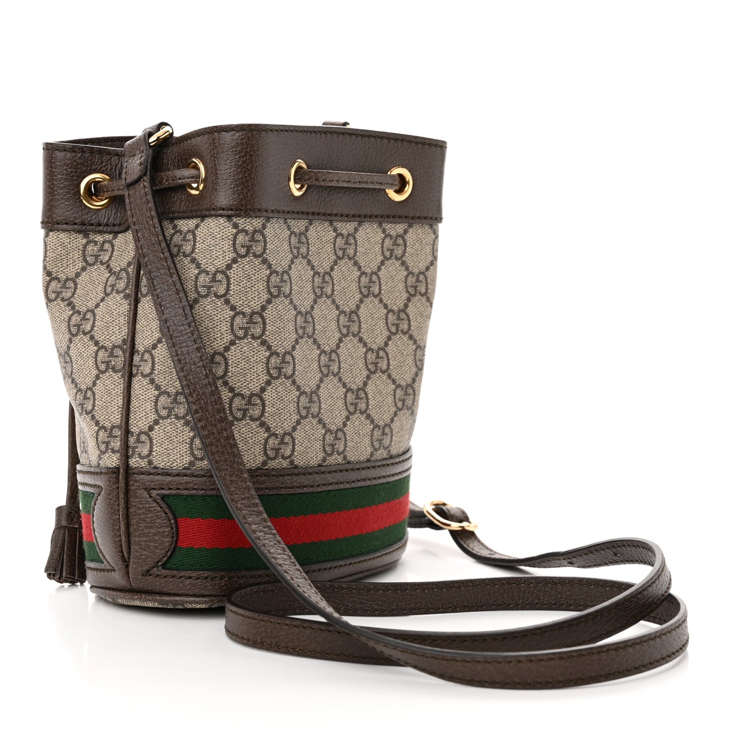 GG Supreme Monogram Web Mini Ophidia Bucket Bag Brown