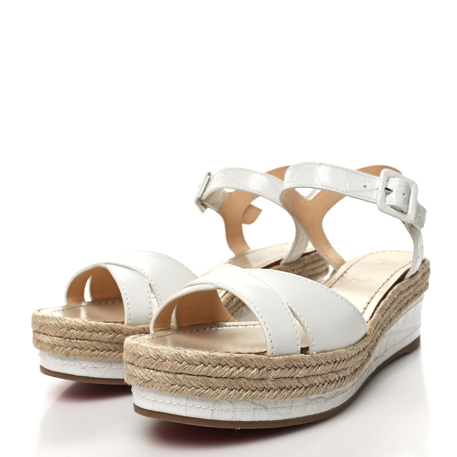 Christian Louboutin Calfskin Crocodile Embossed Almerio 60 Espadrille Wedges 38 White 3 of 9
