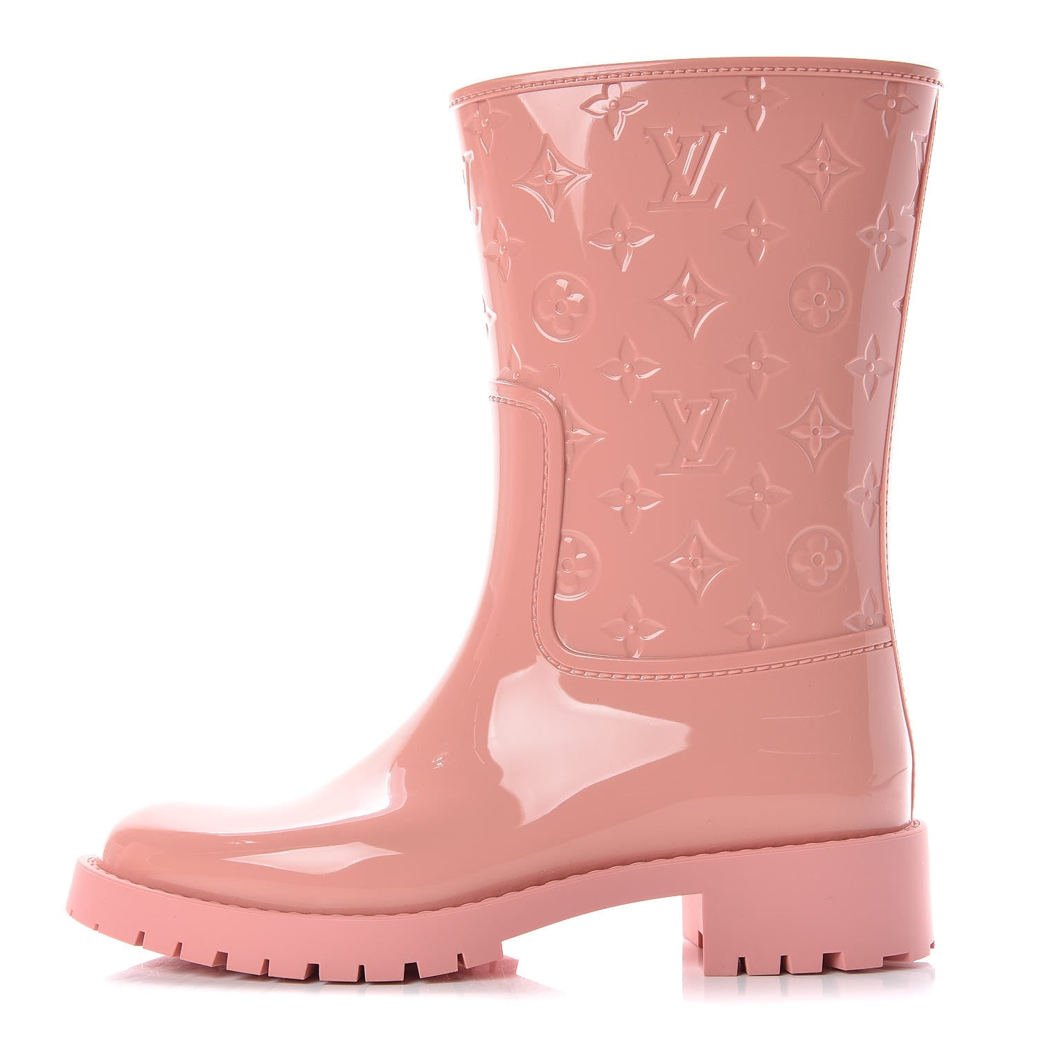 LOUIS VUITTON ピンクラバー　レイン　ブーツ Louis Vuitton Rubber Embossed Monogram Drops Flat Half Boots 39