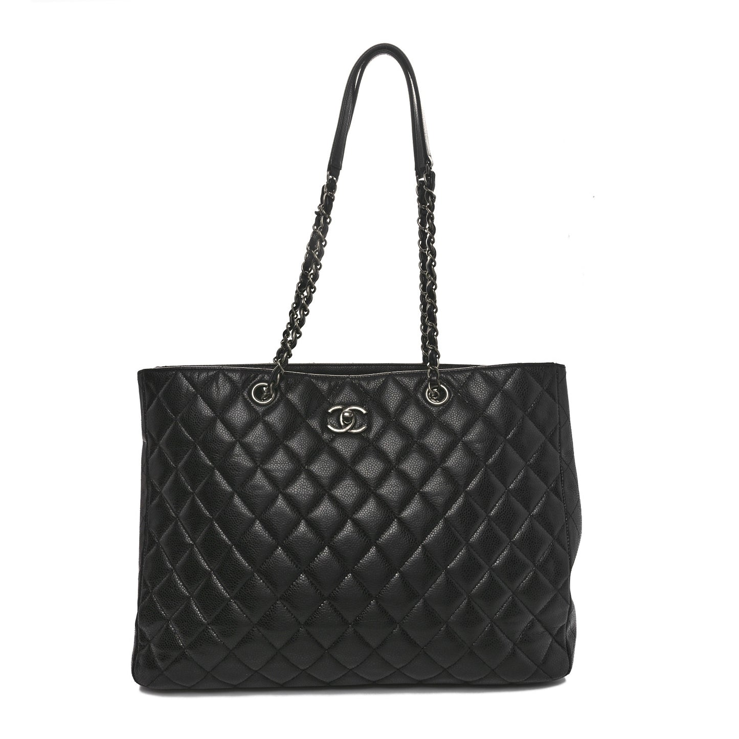 Caviar Quilted Large Shopping Tote Black